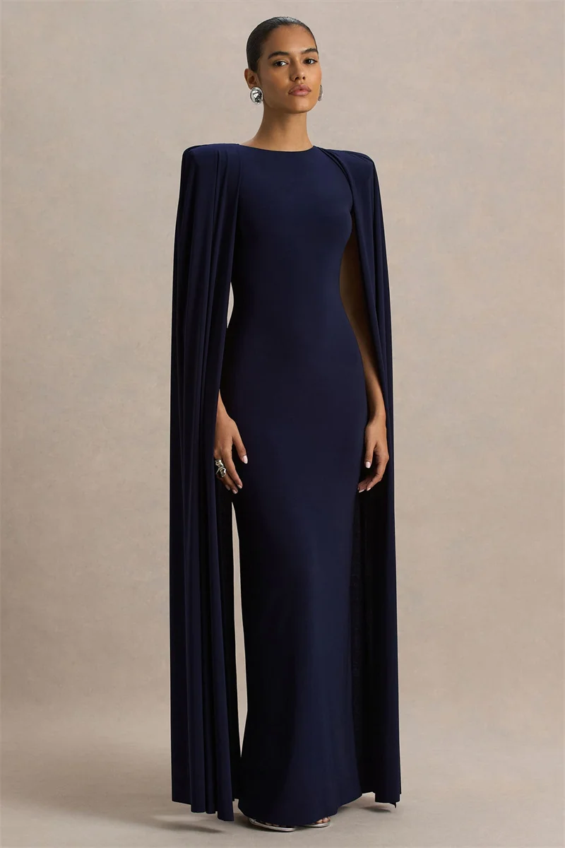 Mozision Cape Sleeve Sexy Maxi Dress Women Gown Elegant Fashion Zipper O Neck High Waist Split Club Party Long Dresses Female