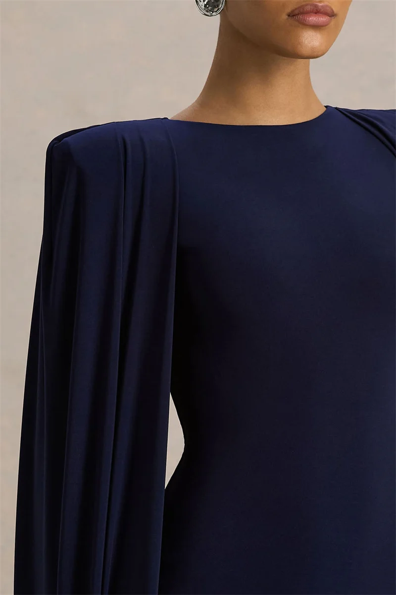 Mozision Cape Sleeve Sexy Maxi Dress Women Gown Elegant Fashion Zipper O Neck High Waist Split Club Party Long Dresses Female