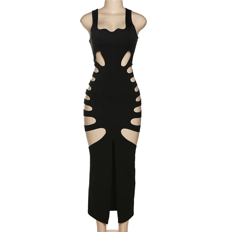 AltGoth Harajuku Gothic Dark Dress Women Streetwear Cyber Punk Y2k E-girl Grunge Sexy Hollow Out High Waist Bodycon Dress Female
