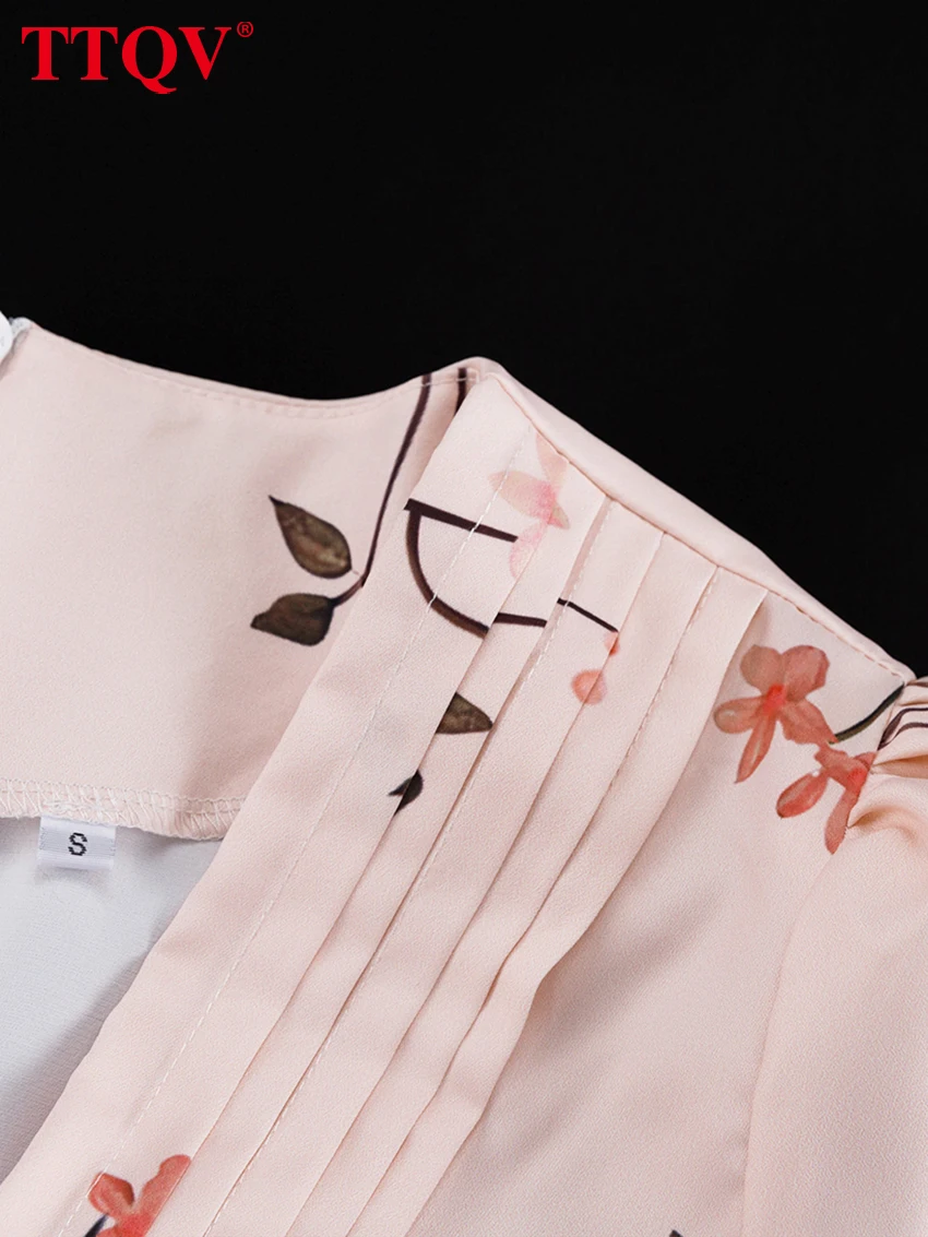 TTQV Sexy Loose Print Women's Dress 2026 Summer V-Neck Long Sleeve Ankle Length Dresses Elegant Classic High Waist Female Dress