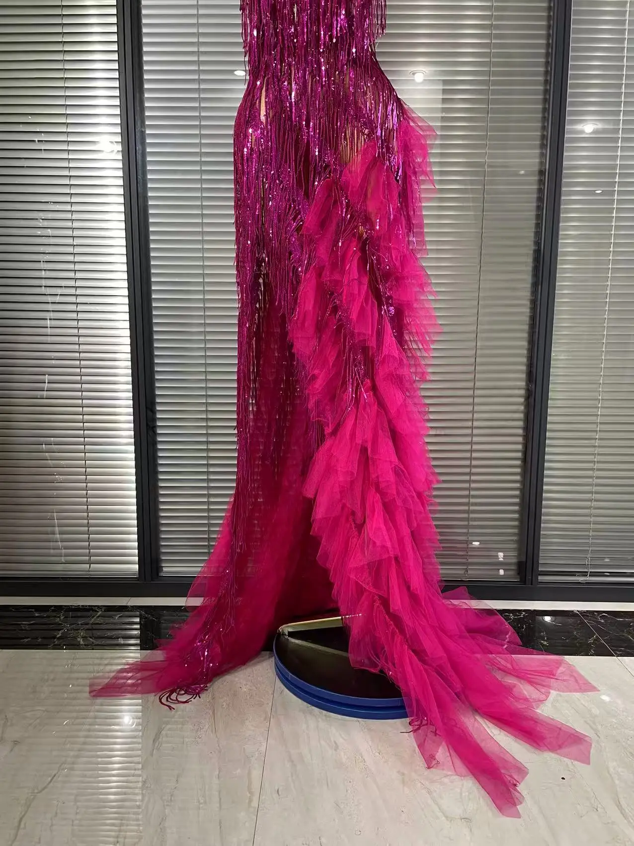 Sparkly Rhinestones Tassel Sheer Dress for Women Sexy V Neck Birthday Celebrate Event Outfit Singer Show Wear Photo Shoot Dress