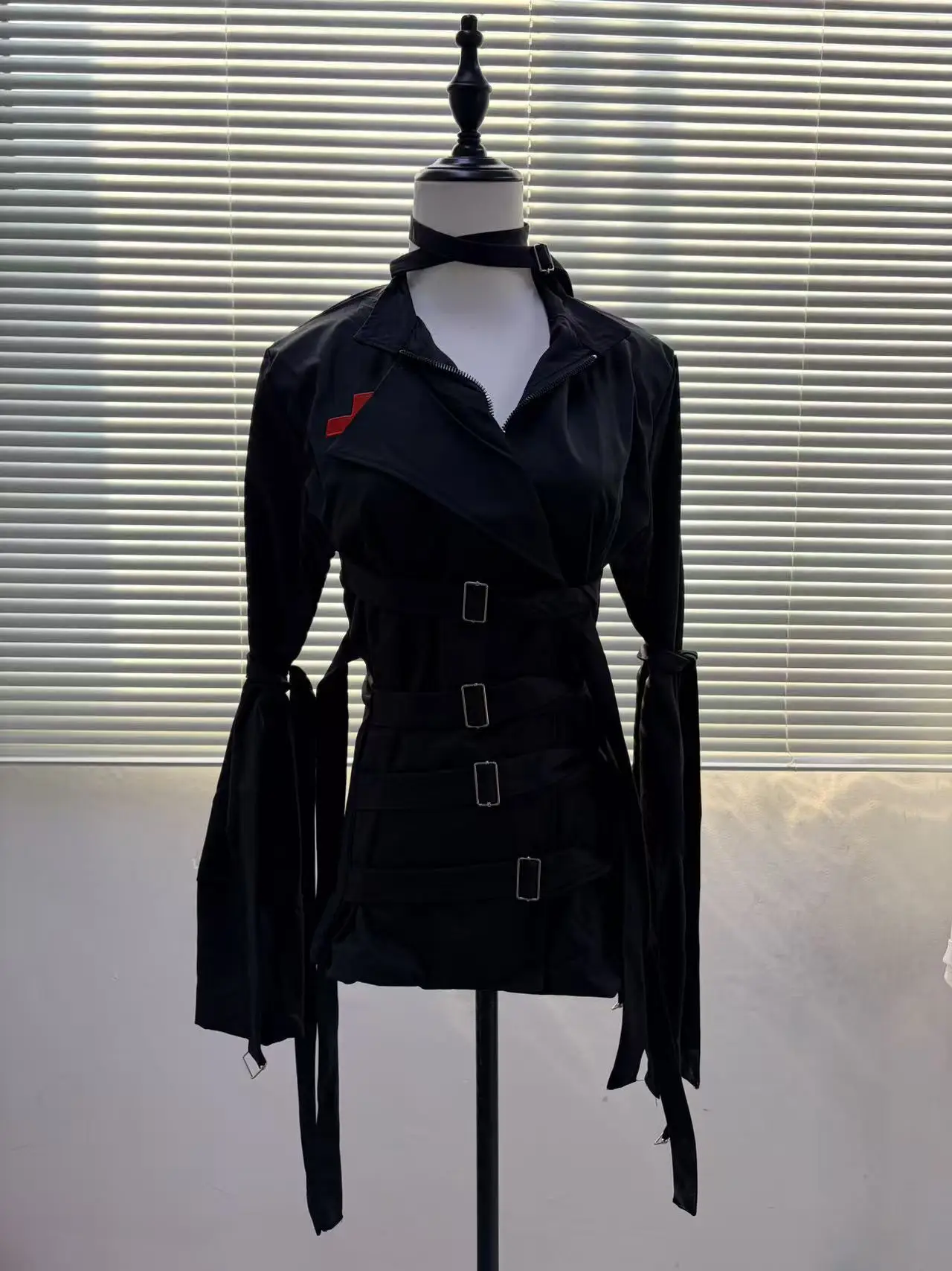 Gothic Dark 2000s Aesthetic Women's Dress Subculture Vintage Cross-shaped Metal Fastener Long-sleeved Harajuku Japanese Dresses