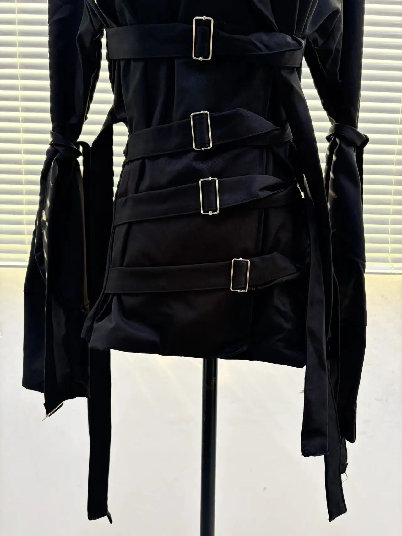Gothic Dark 2000s Aesthetic Women's Dress Subculture Vintage Cross-shaped Metal Fastener Long-sleeved Harajuku Japanese Dresses