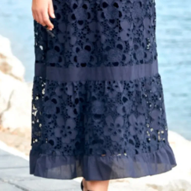 Long Dress Women Dresses A Line Vestidos Y2k Streetwear Short Sleeve Lace Hollow Out Spliced Elegant Loose Work 2026 Spring
