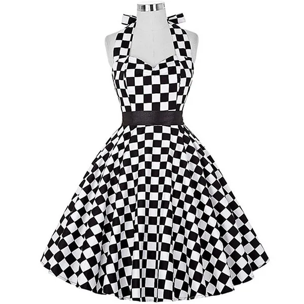 Sexy Retro White Polka Dot Dress Hepburn Vintage Halter Party Dress 50s 60s Pin Up Rockabilly Robe