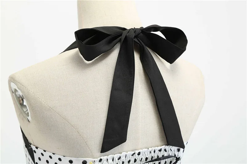 Sexy Retro White Polka Dot Dress Hepburn Vintage Halter Party Dress 50s 60s Pin Up Rockabilly Robe