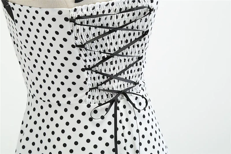 Sexy Retro White Polka Dot Dress Hepburn Vintage Halter Party Dress 50s 60s Pin Up Rockabilly Robe