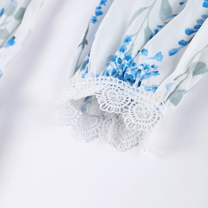 Casual Print Mini Dress Women Loose O Neck Long Sleeves Belt Lace Vestidos Female 2025 Summer Fashion Chic Ruffles Dresses