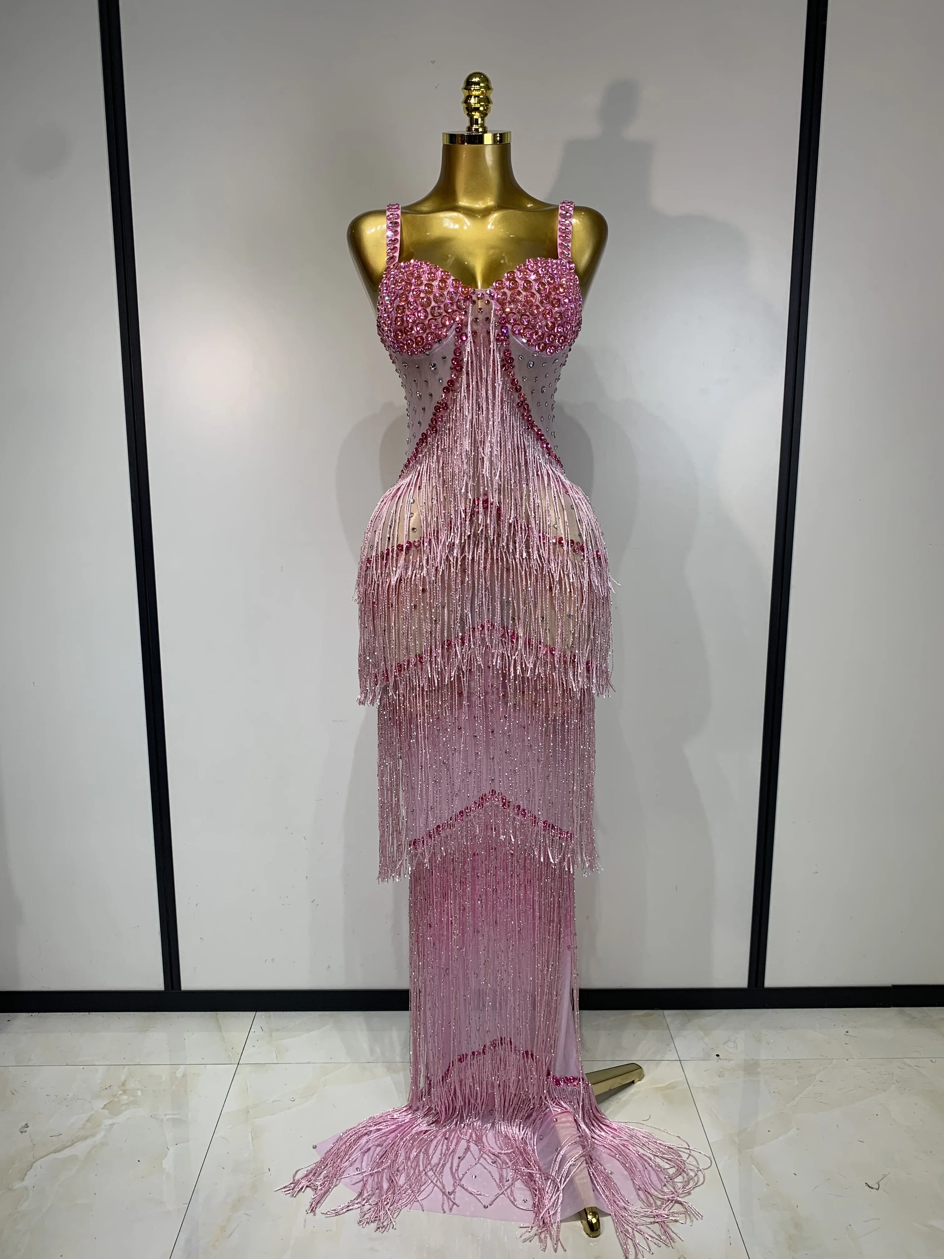Shining Rhinestones Bodycon Long Dress Women Sexy Transparent Elagant Evening Party Birthday Prom Dress Photo Shoot Outfit