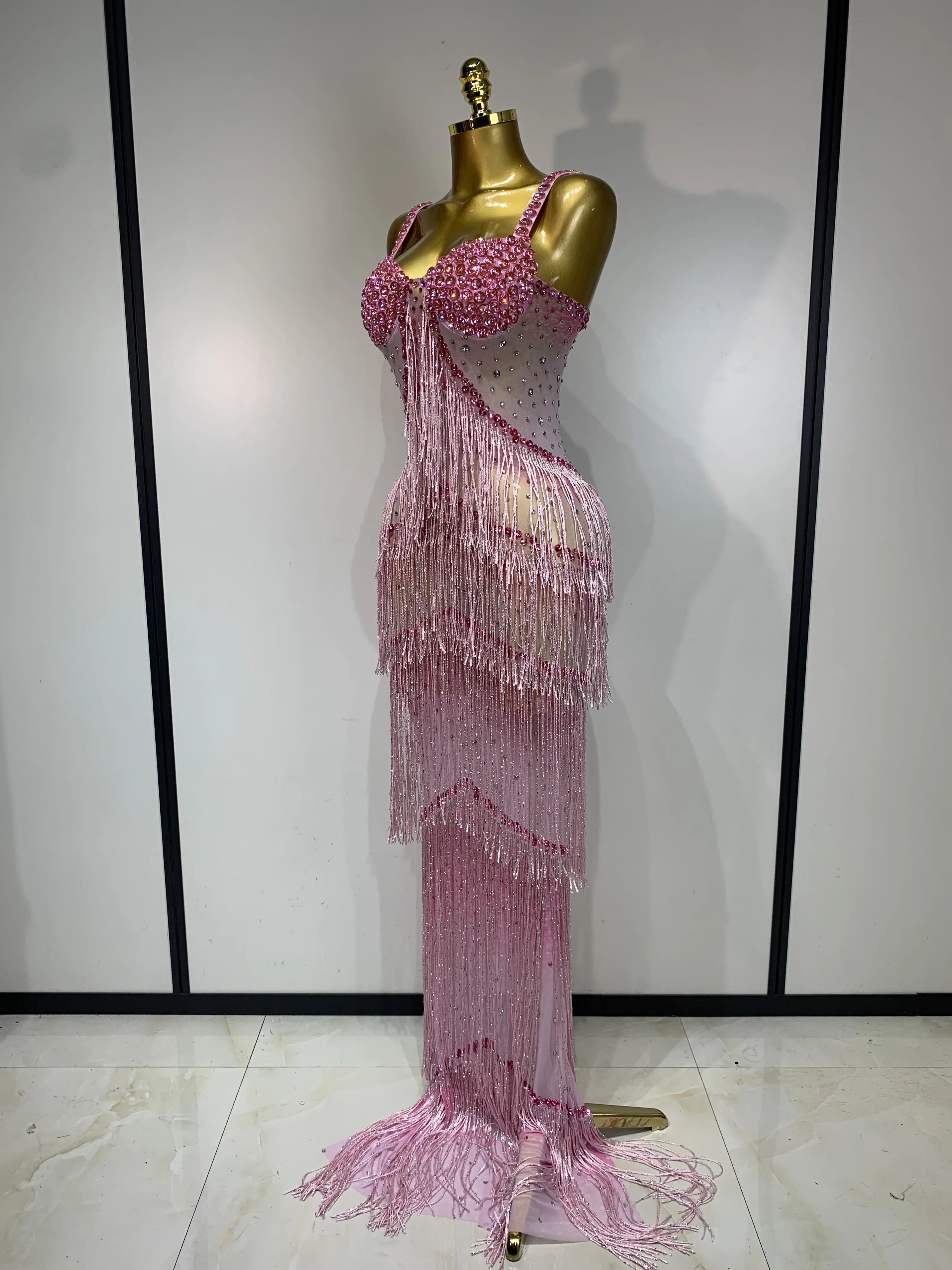 Shining Rhinestones Bodycon Long Dress Women Sexy Transparent Elagant Evening Party Birthday Prom Dress Photo Shoot Outfit