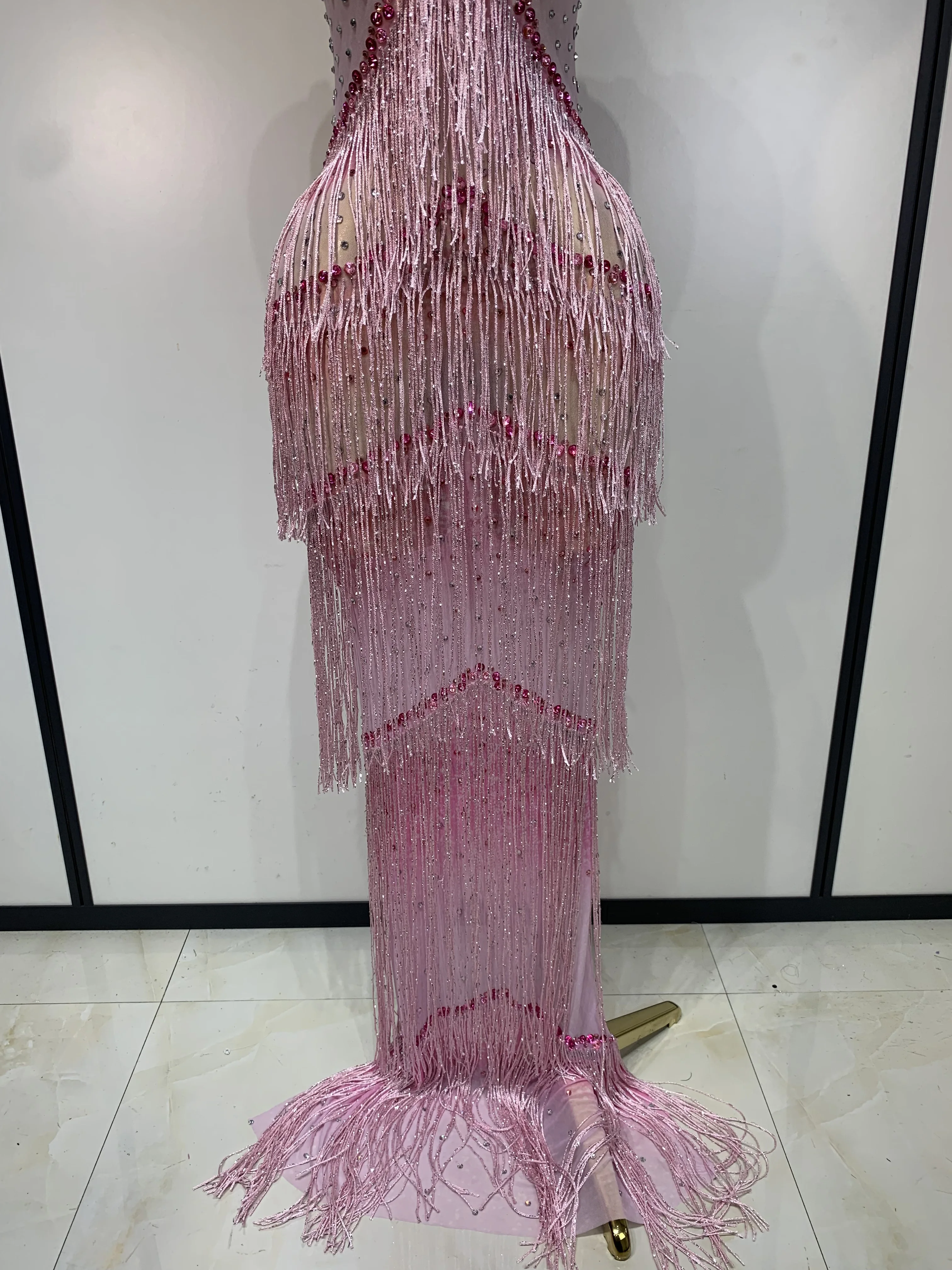 Shining Rhinestones Bodycon Long Dress Women Sexy Transparent Elagant Evening Party Birthday Prom Dress Photo Shoot Outfit