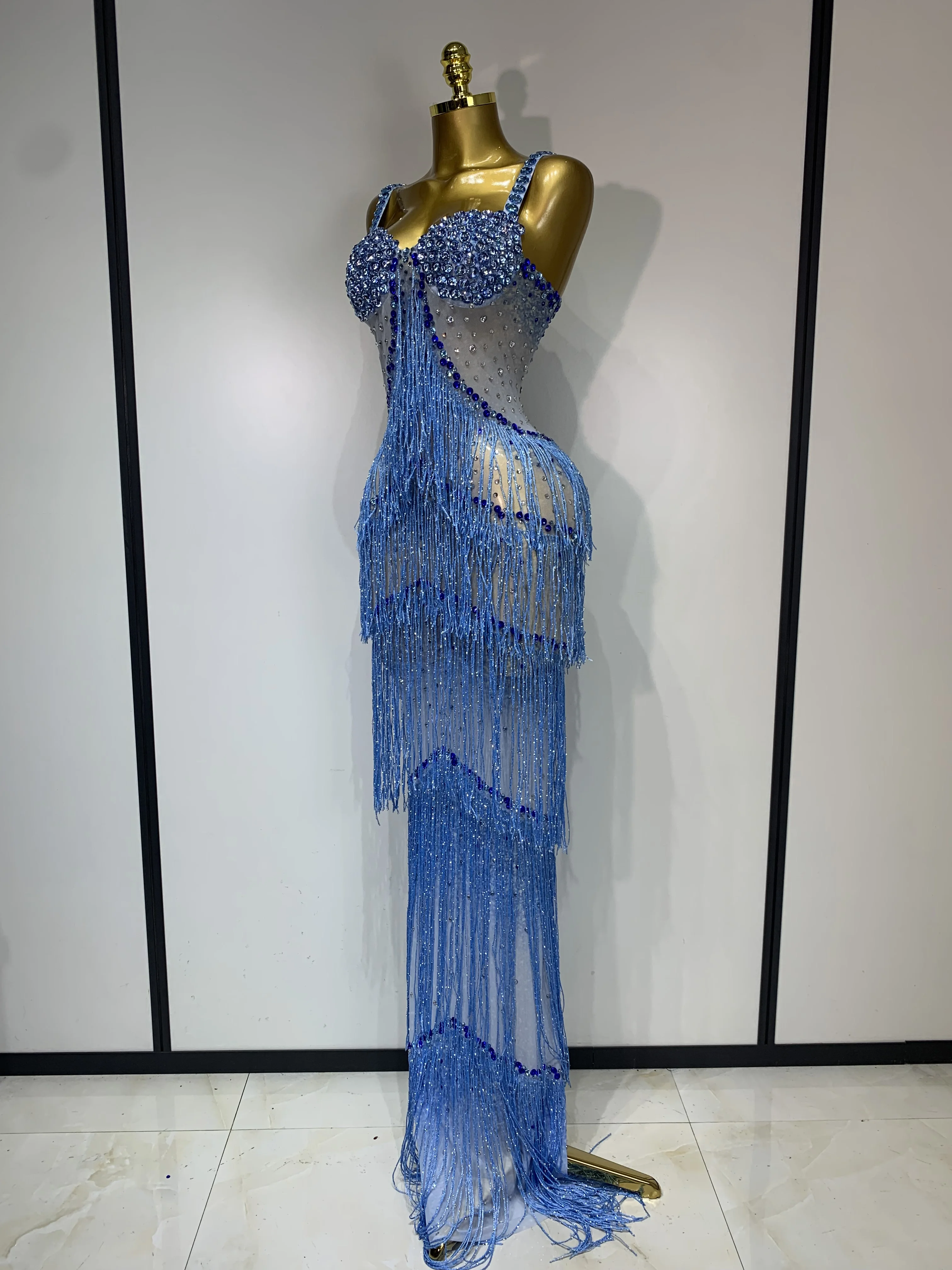 Shining Rhinestones Bodycon Long Dress Women Sexy Transparent Elagant Evening Party Birthday Prom Dress Photo Shoot Outfit
