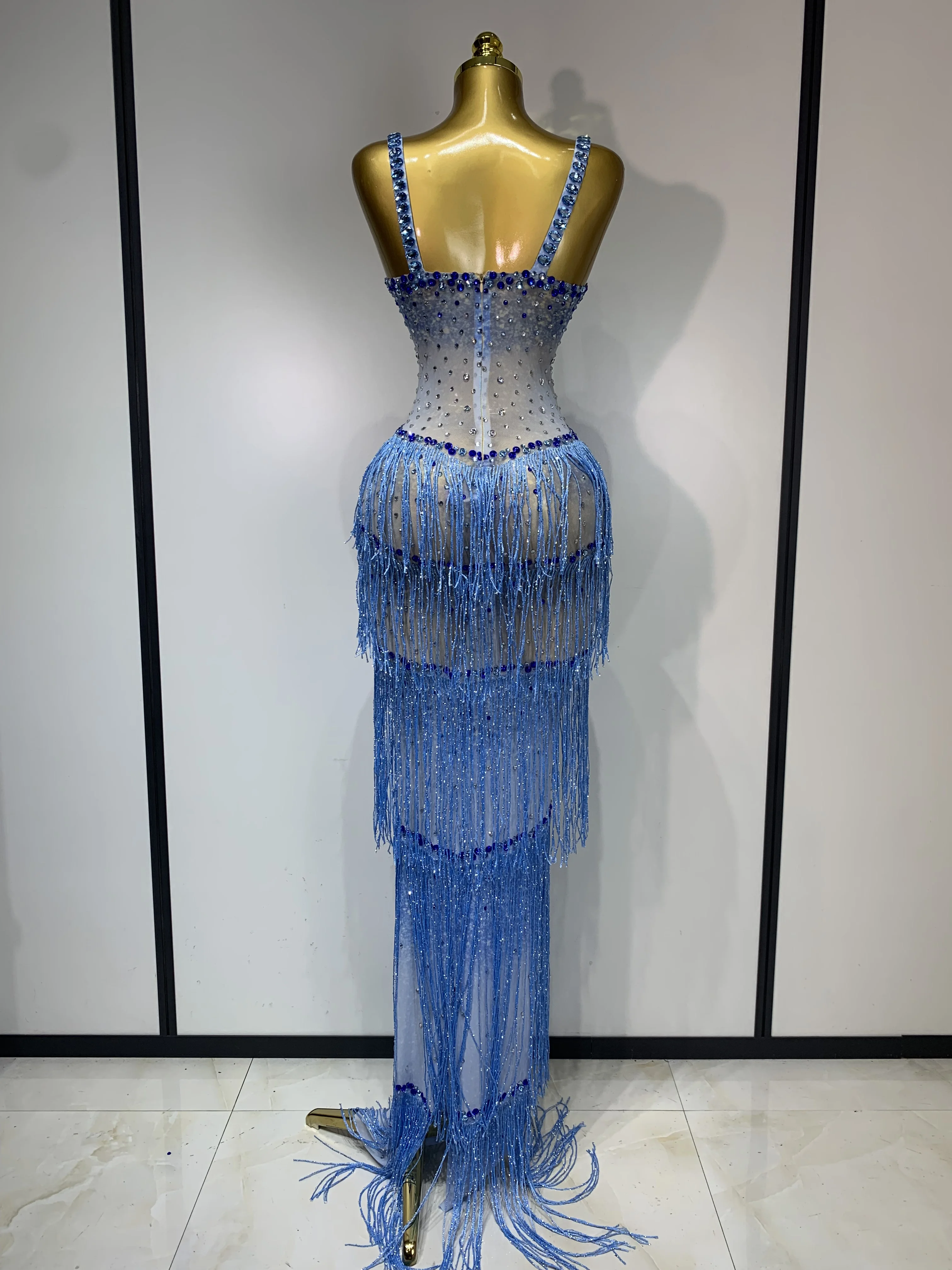 Shining Rhinestones Bodycon Long Dress Women Sexy Transparent Elagant Evening Party Birthday Prom Dress Photo Shoot Outfit