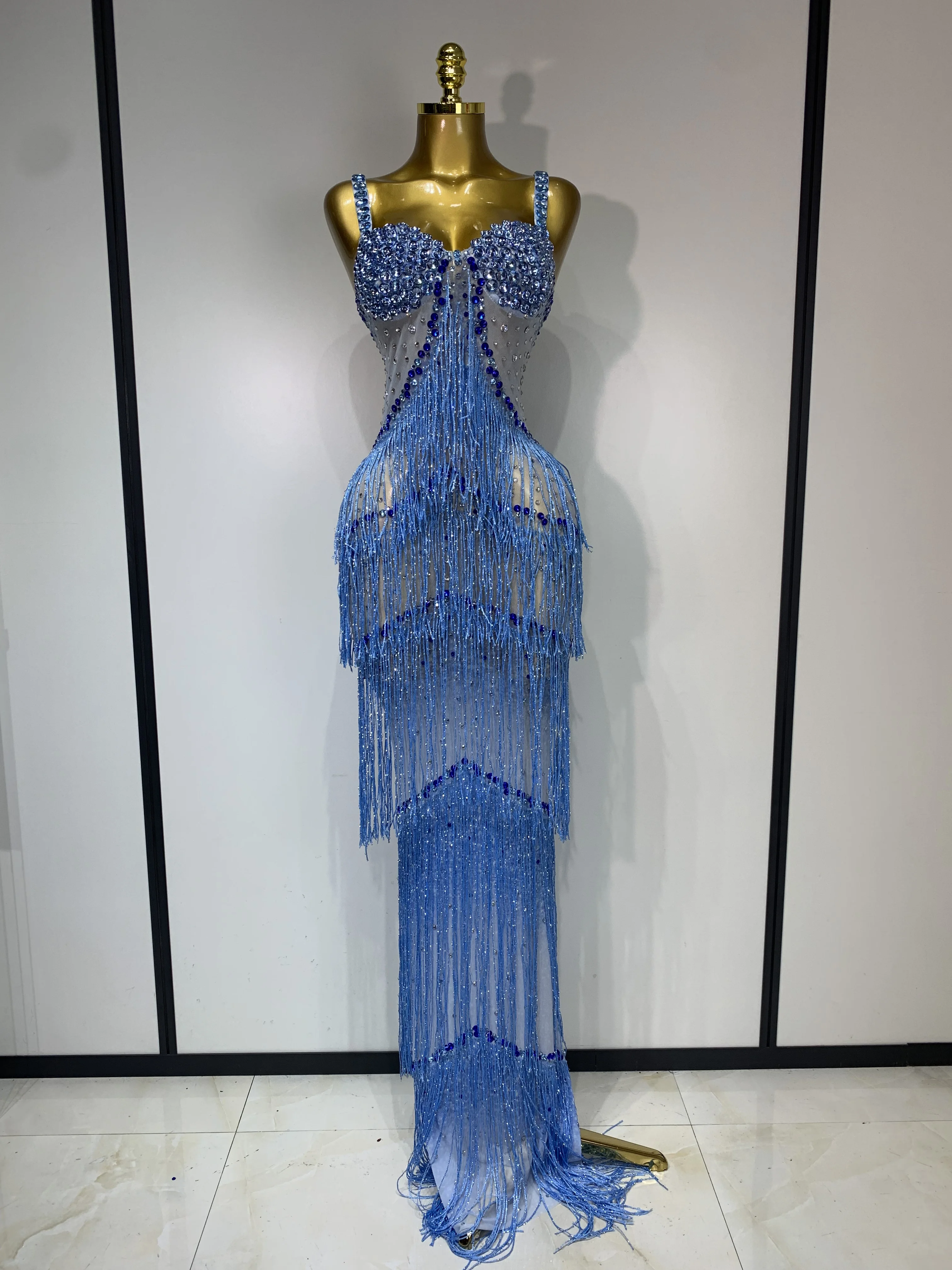Shining Rhinestones Bodycon Long Dress Women Sexy Transparent Elagant Evening Party Birthday Prom Dress Photo Shoot Outfit