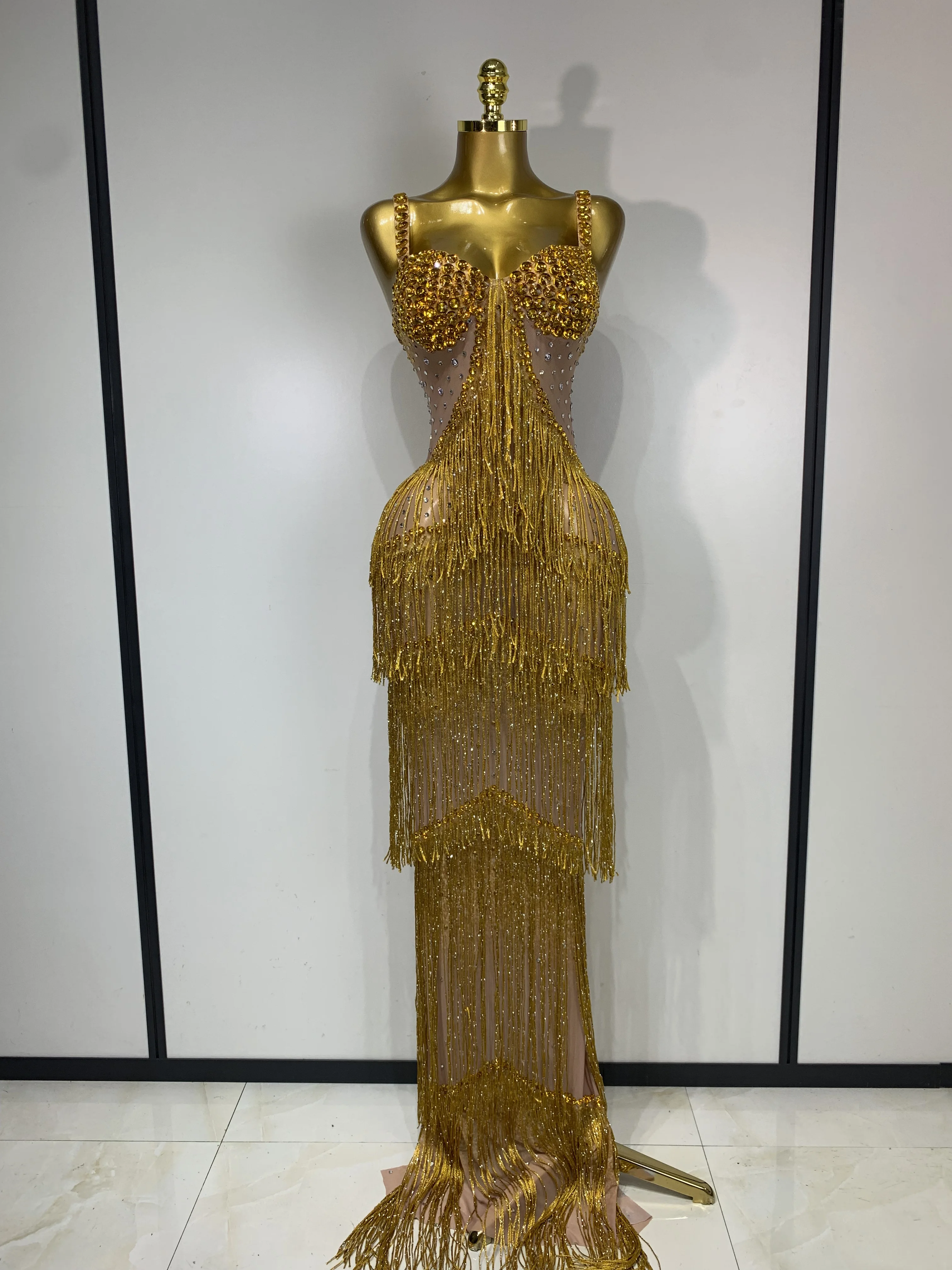 Shining Rhinestones Bodycon Long Dress Women Sexy Transparent Elagant Evening Party Birthday Prom Dress Photo Shoot Outfit
