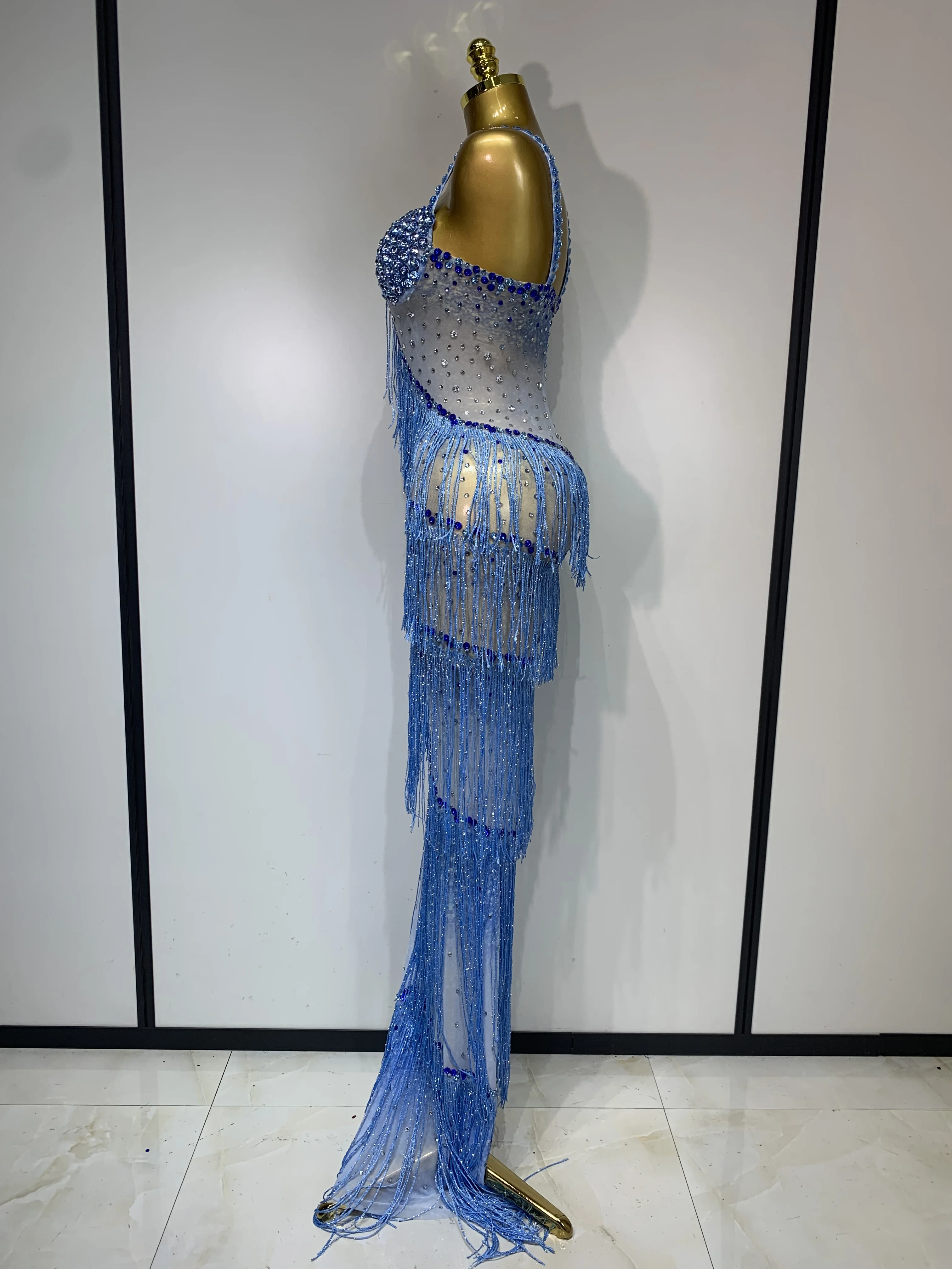 Shining Rhinestones Bodycon Long Dress Women Sexy Transparent Elagant Evening Party Birthday Prom Dress Photo Shoot Outfit