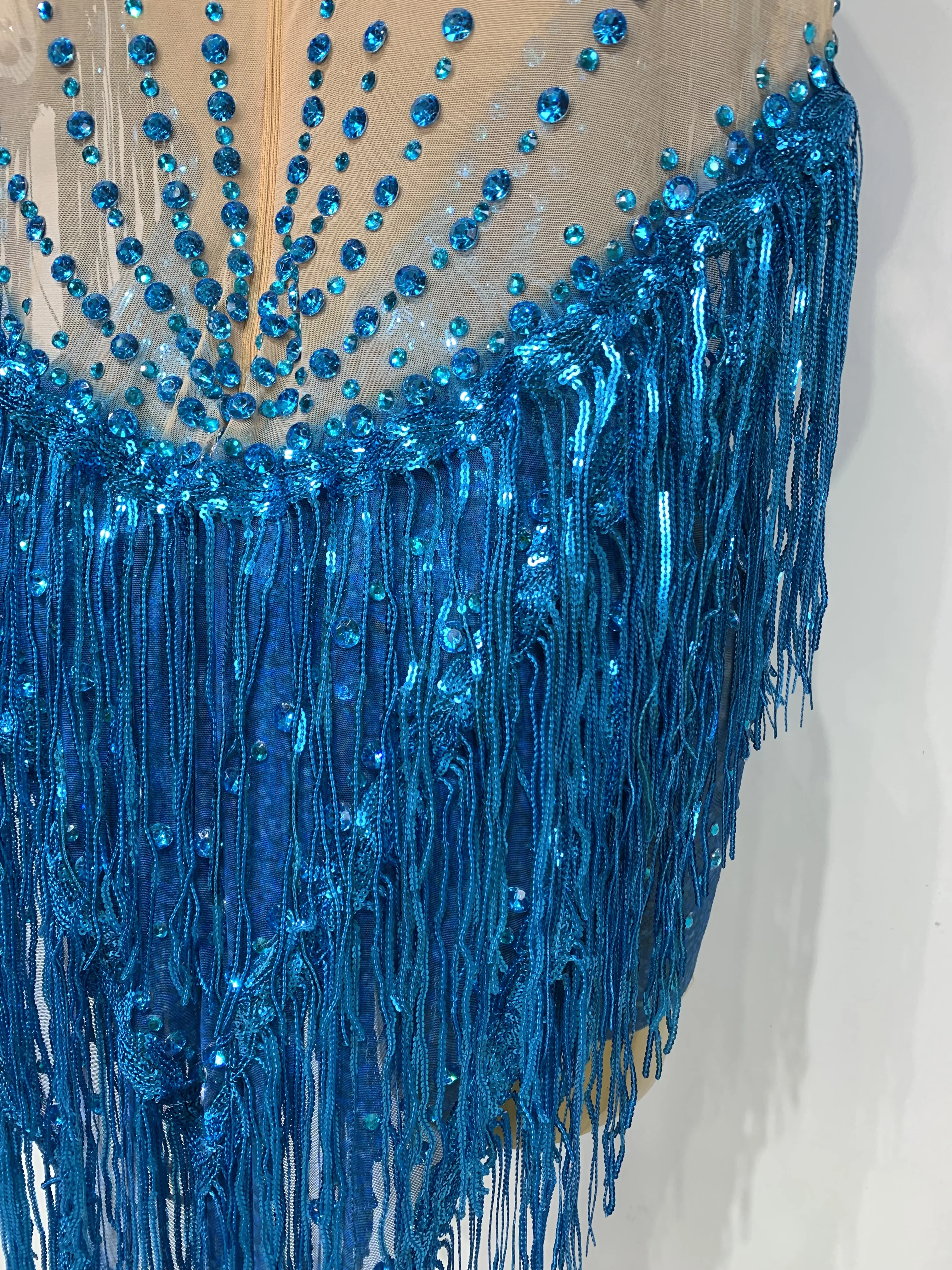 Sexy Sparkly Rhinestone Sequins Tassel Mesh Transparent Dress Women Evening Birthday Party Nightclub Dance Singer Stage Outfit