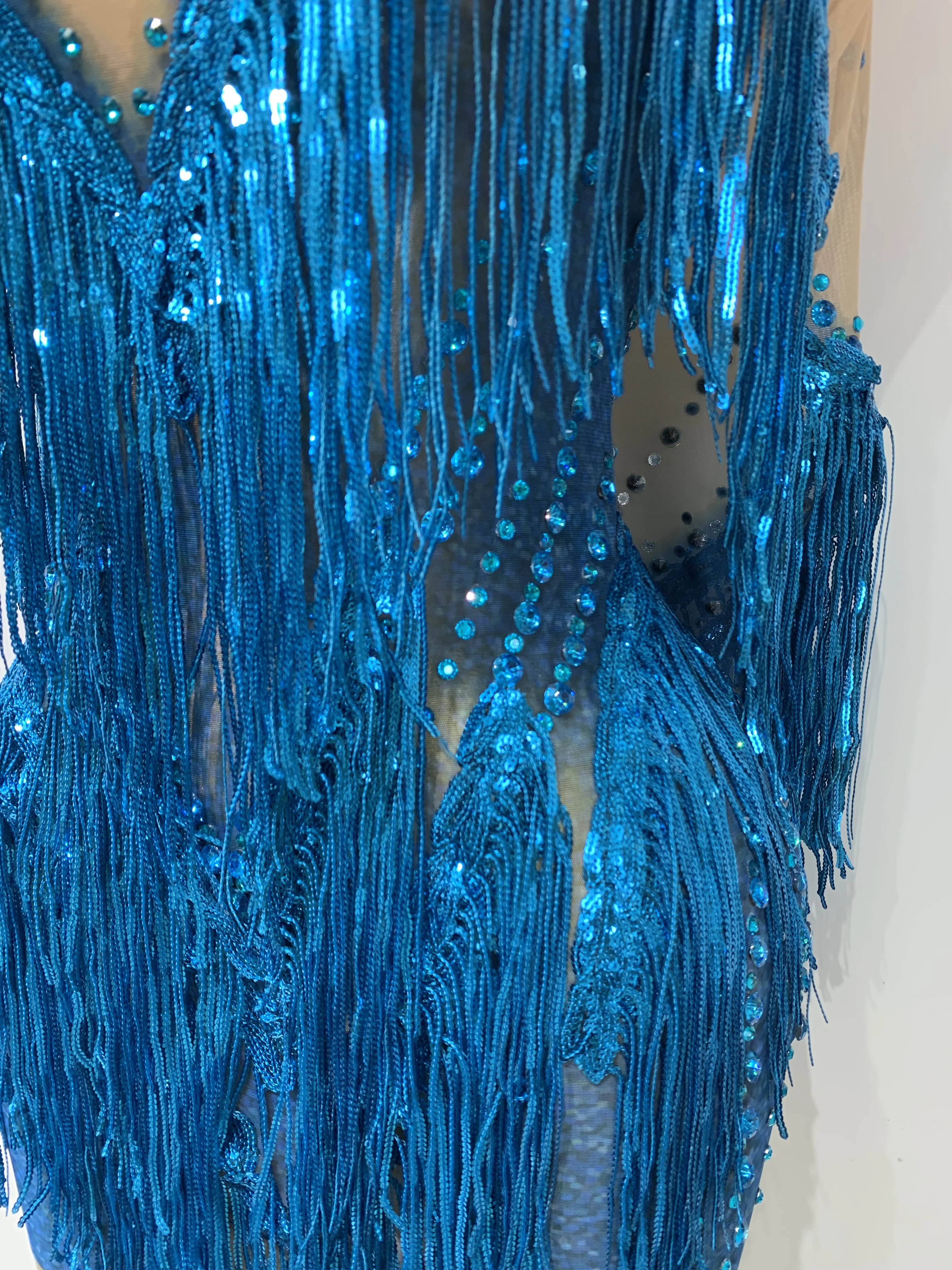 Sexy Sparkly Rhinestone Sequins Tassel Mesh Transparent Dress Women Evening Birthday Party Nightclub Dance Singer Stage Outfit