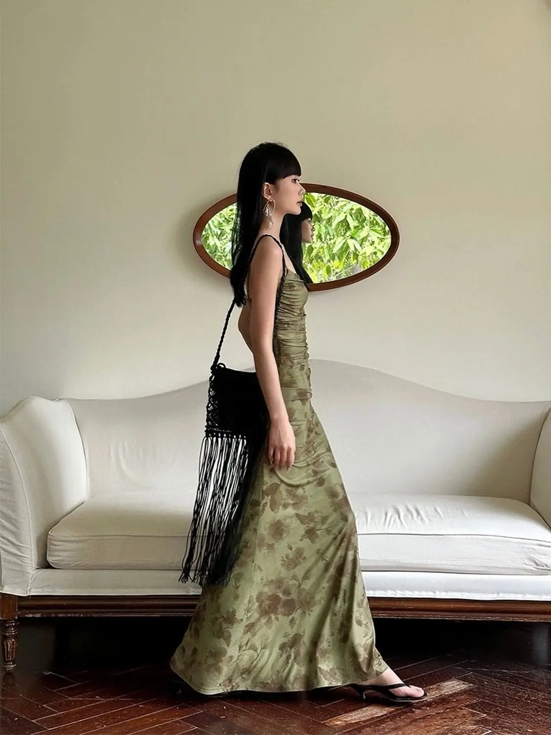 Retro Printed Camis Dress Women Summer Sexy Slim Spaghetti Straps Backless Party Dress Korean Chic Elegant Beach Vestidos New