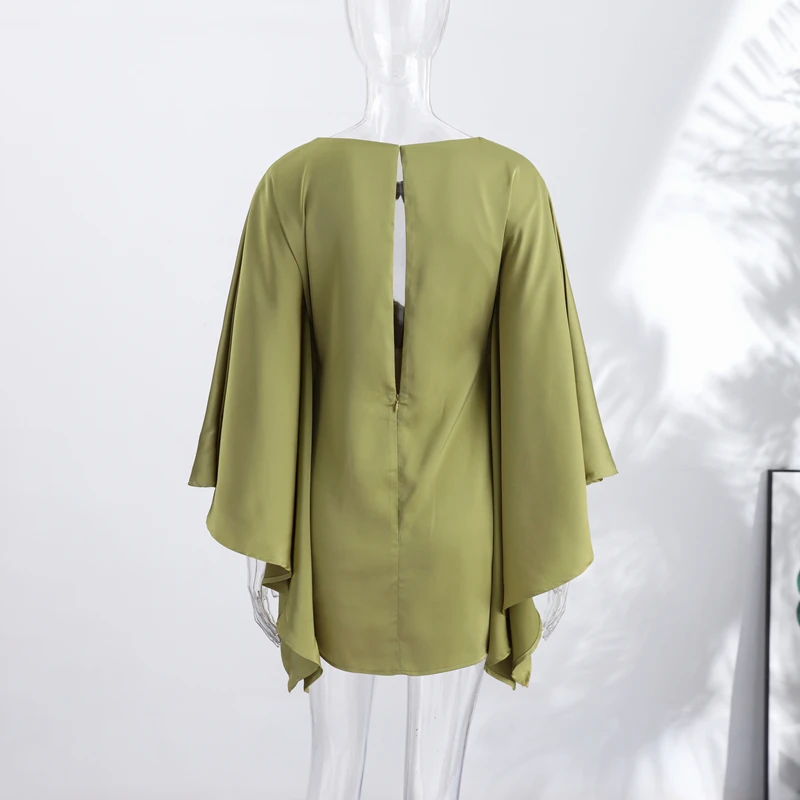 Sexy Satin Mini Dress Women O Neck Batwing Sleeves Hollow Out High Waist Vestidos Female 2026 Summer New Chic Fashion Dresses