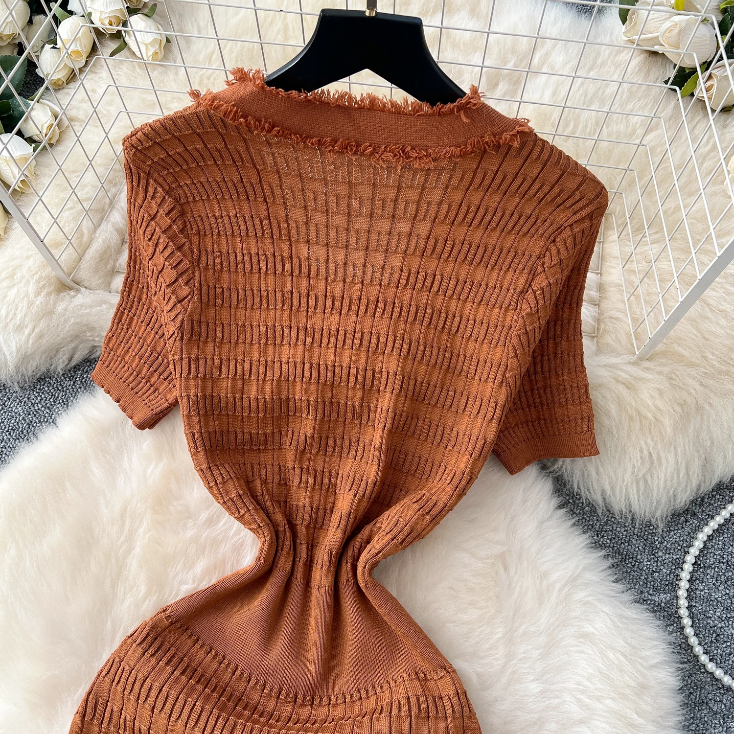 SINGREINY High Quality Elastic Knitted Long Sundress Women Short Sleeves Button Design Office Lady Vintage Split Slim Dress