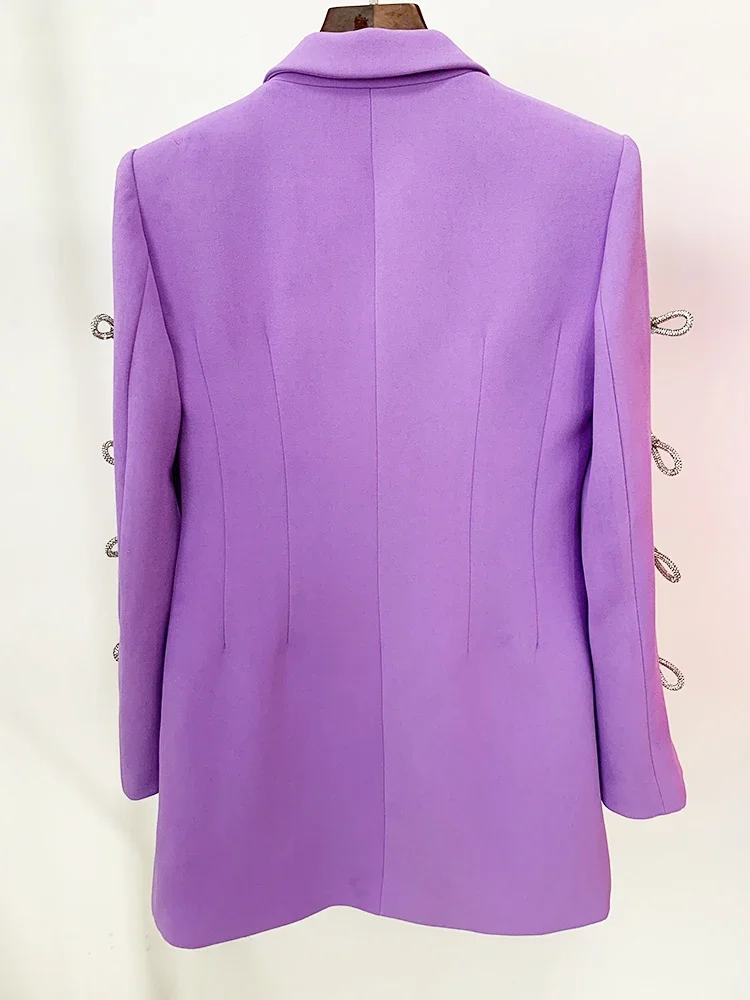 HIGH STREET Newest 2026 Designer Stylish Fashion Women's Pearls Chain Diamonds Beaded Hollow Out Bow Sleeve Blazer Dress