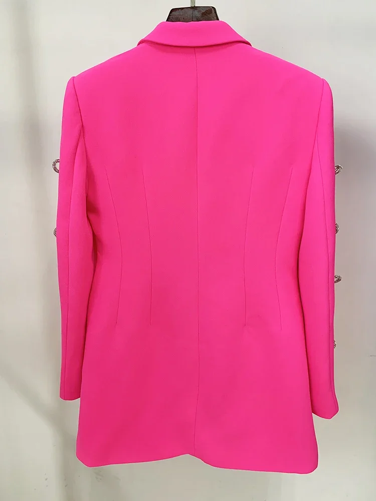 HIGH STREET Newest 2026 Designer Stylish Fashion Women's Pearls Chain Diamonds Beaded Hollow Out Bow Sleeve Blazer Dress