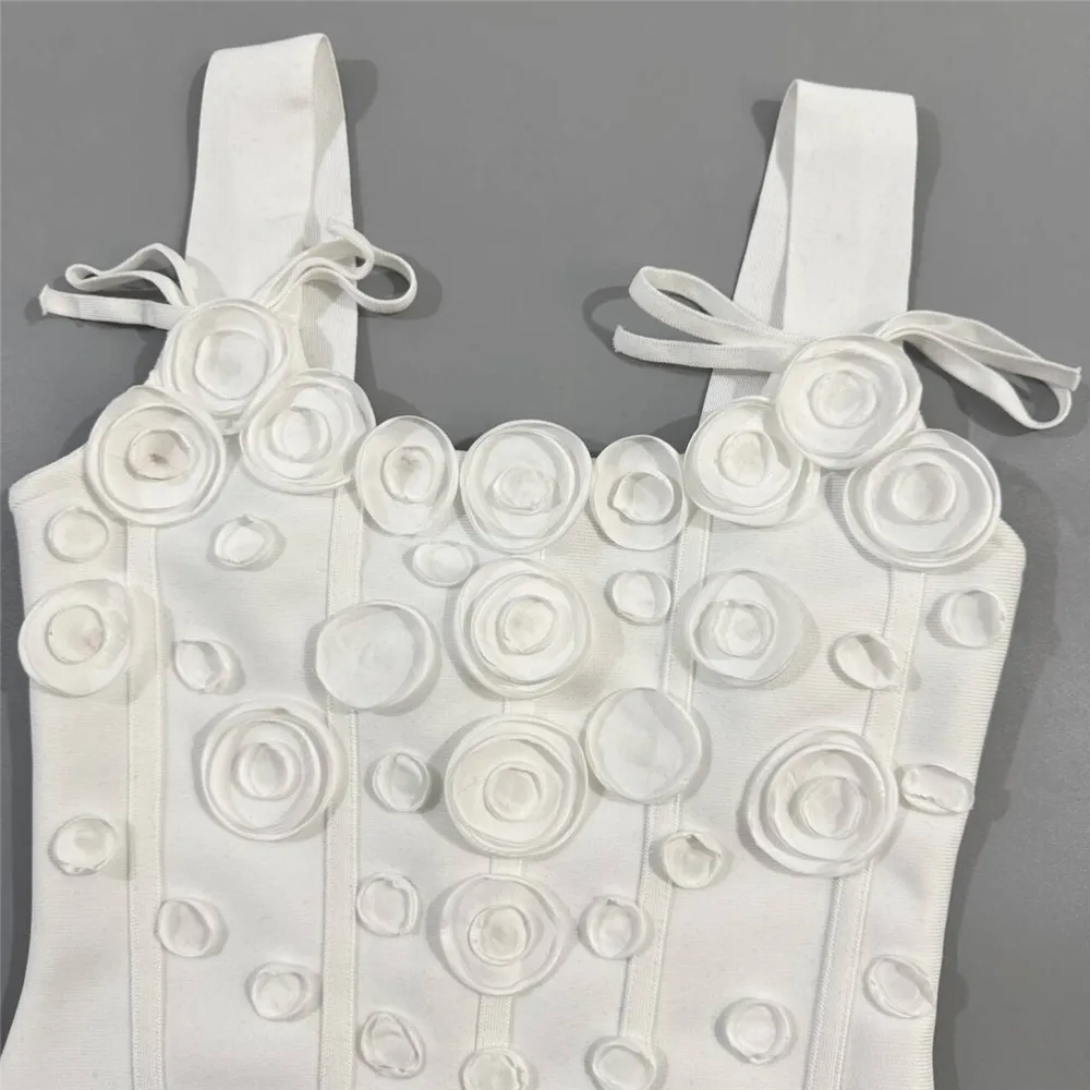 New Arrival Women Summer Fashion 3D Flowers Tassel Mini Bodycon Bandage Sleeveless Casual Party Dress