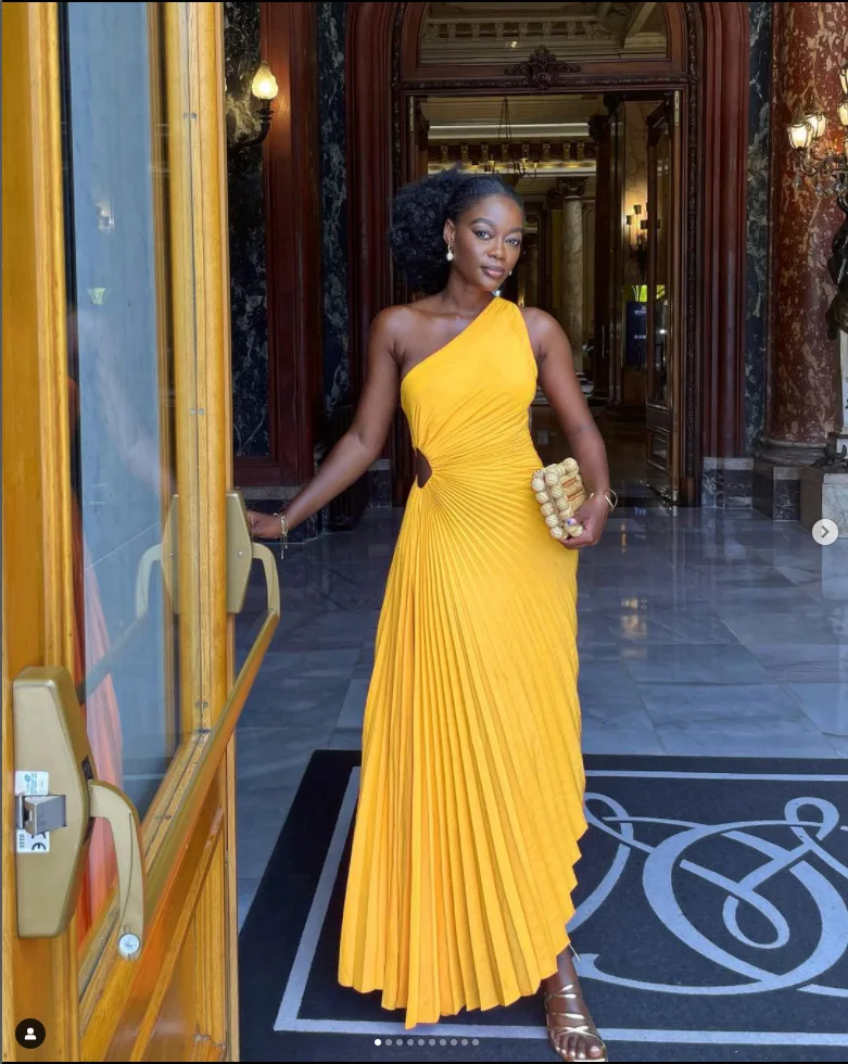 CMYAYA Women One Shoulder Sleeveless Roll Waist Pleated Ruched A-line Dress Sexy Party Prom Evening Maxi Dresses Orange Vestidos