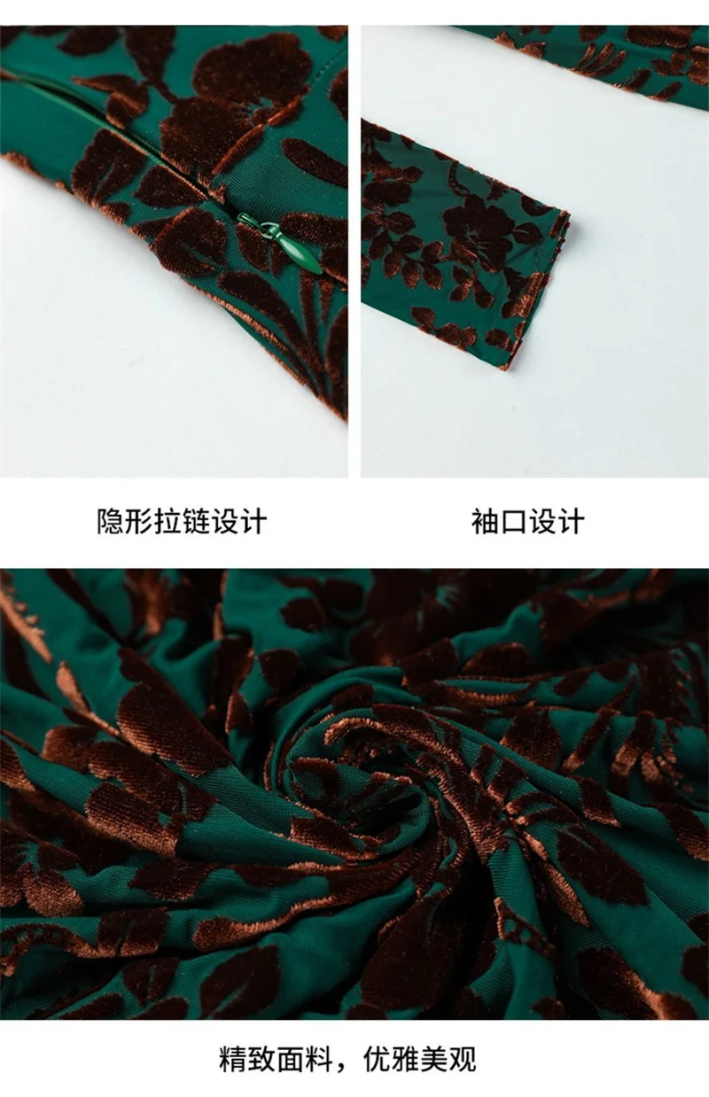 Spring Autumn New Gold Velvet Long Sleeve Dress For Women High Grade Green Plush Jacquard Long Dress Female Elegant Dresses 4XL