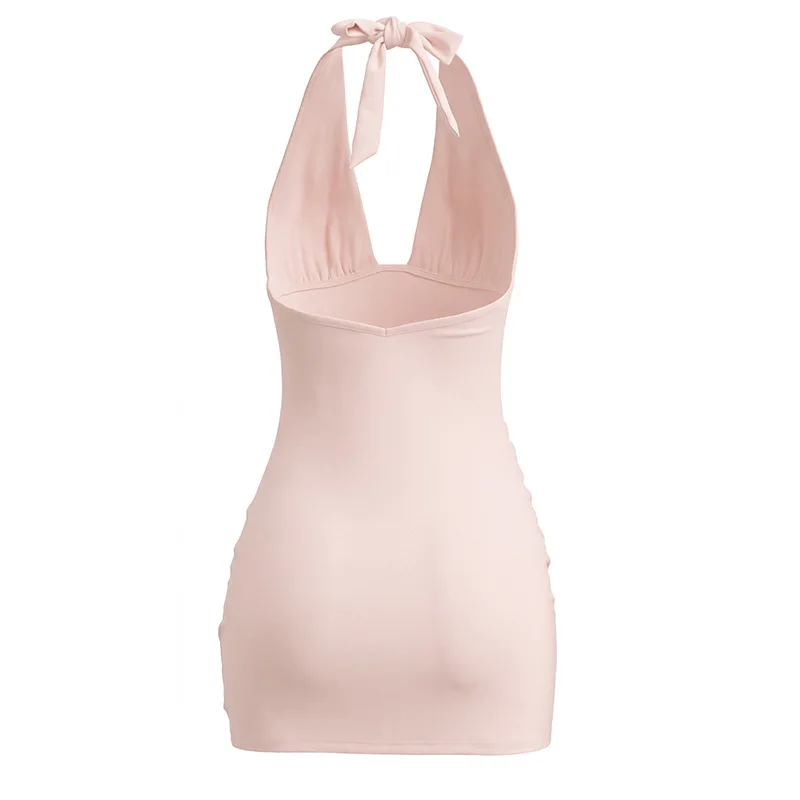 Townlike Pleated Slim Bodycon Dress Women Halter Mini 2026 Summer Dress V Neck Backless Evening Nightclub Sexy Party Dresses