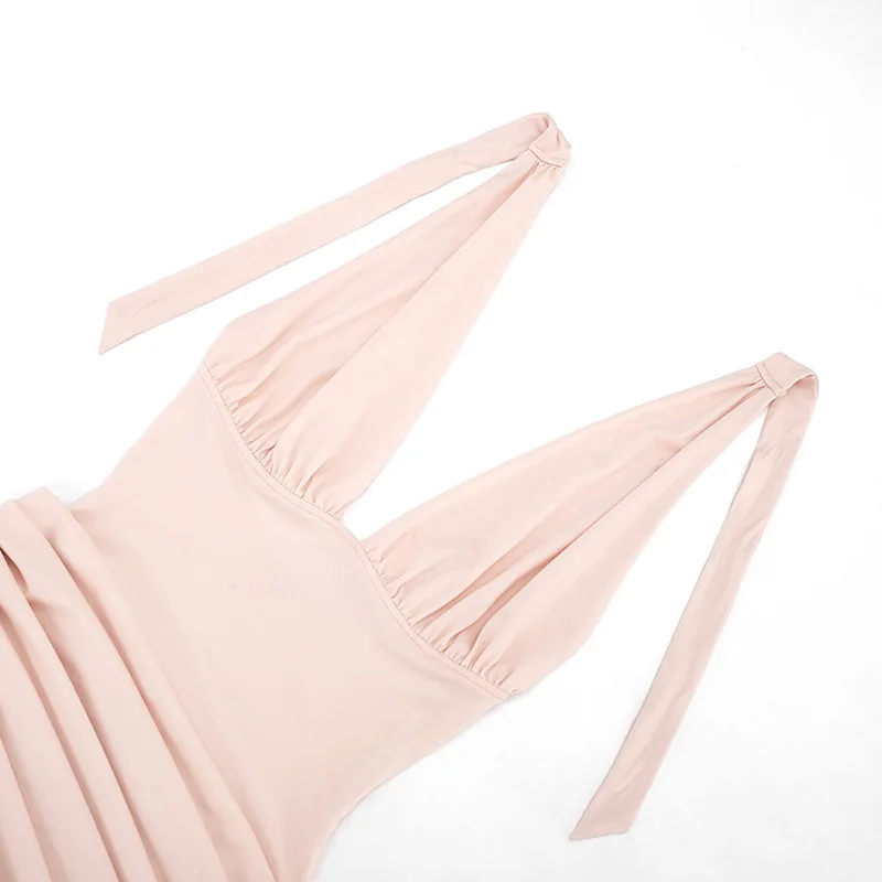Townlike Pleated Slim Bodycon Dress Women Halter Mini 2026 Summer Dress V Neck Backless Evening Nightclub Sexy Party Dresses