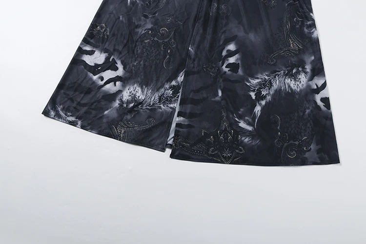 Weird Puss Tiger Stripe Print Long Dress Woman Autumn Trend Deep V-Neck Backless Lantern Sleeve Beach Party Elegant Vestidos