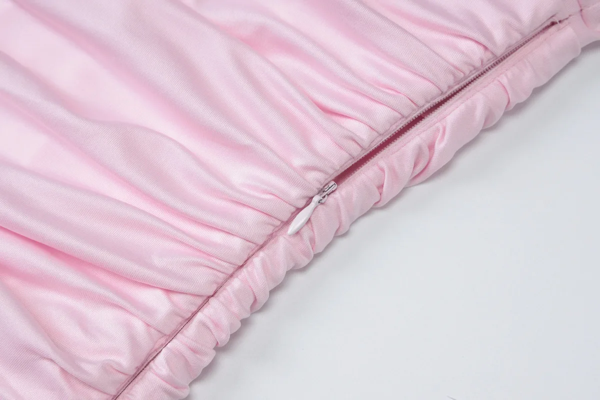 Elegant Pink Irregular Pleated Maxi Dress Women O-Neck Long Sleeve Ruched Slim Long Dress Wedding Guest Evening Party Robes 2026