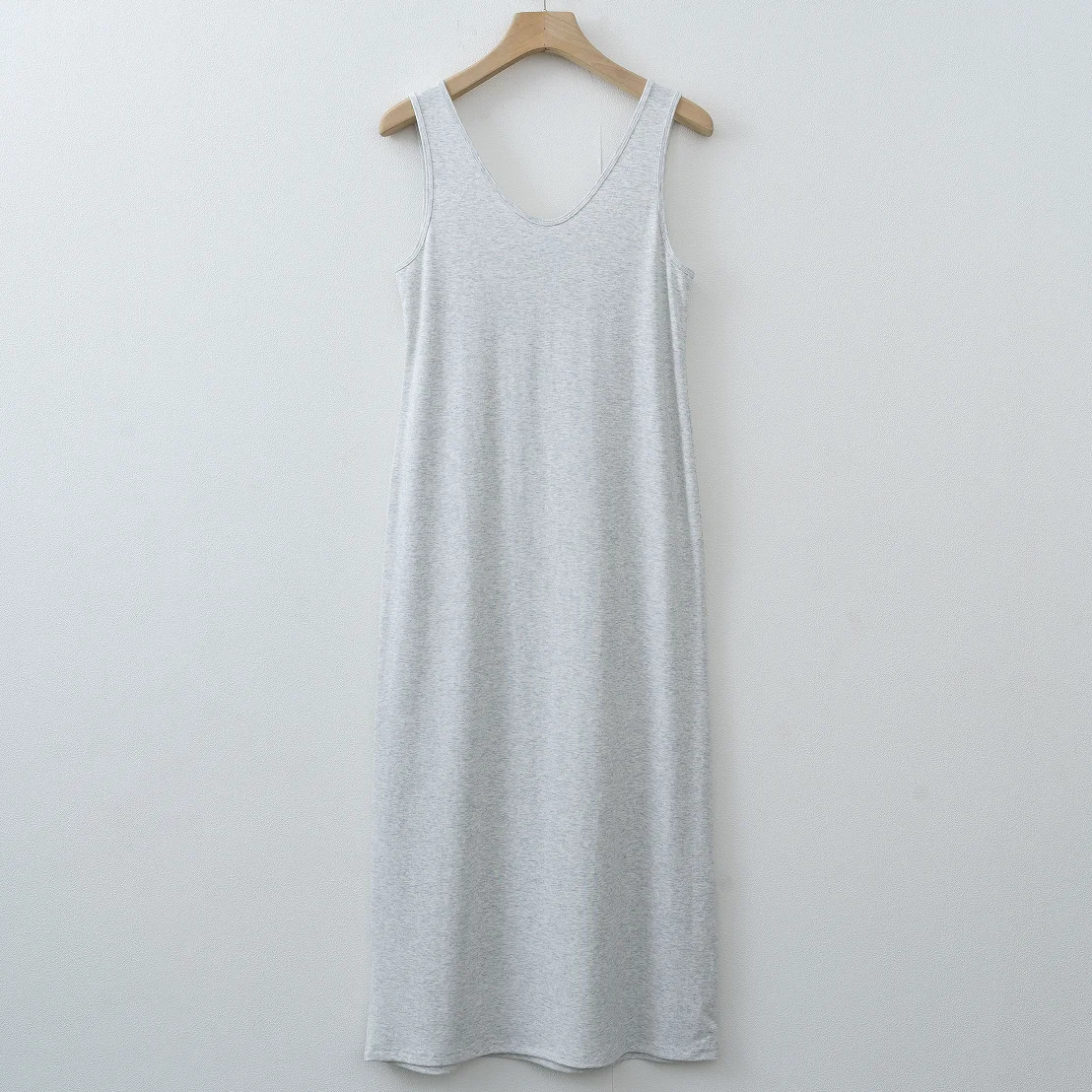 Women Double U Neck Sleeveless Tank Maxi Dress Soft Modal Loose Loungewear Dress With Pockets Khaki Black Coffee Light Gray