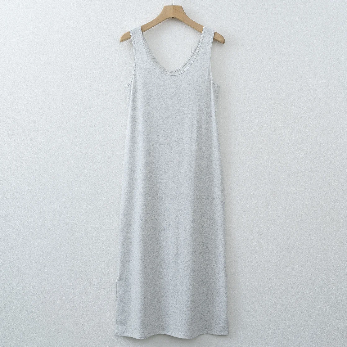 Women Double U Neck Sleeveless Tank Maxi Dress Soft Modal Loose Loungewear Dress With Pockets Khaki Black Coffee Light Gray