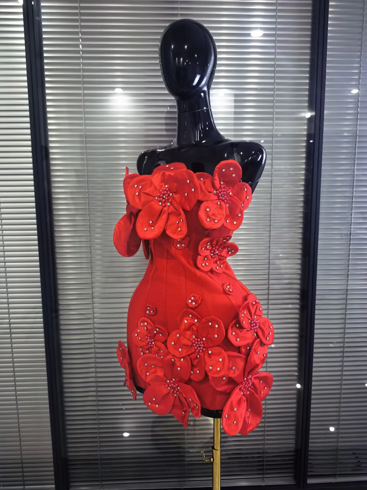 5 Colors Women Sexy Strapless Shining Diamond Flowers Bodycon Mini Bandage Dress Birthday Party Celebrate Cocktail Outfit