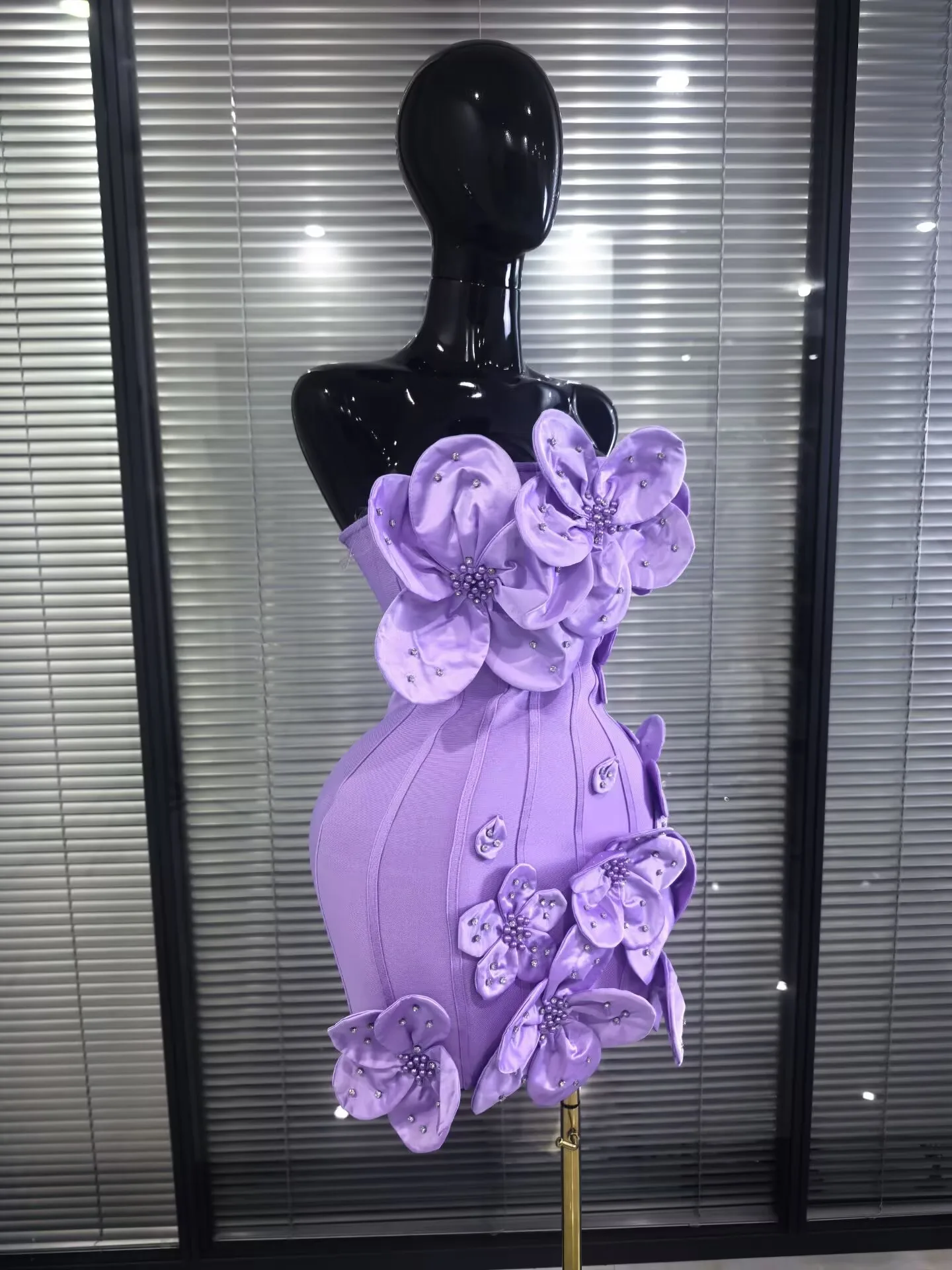 5 Colors Women Sexy Strapless Shining Diamond Flowers Bodycon Mini Bandage Dress Birthday Party Celebrate Cocktail Outfit