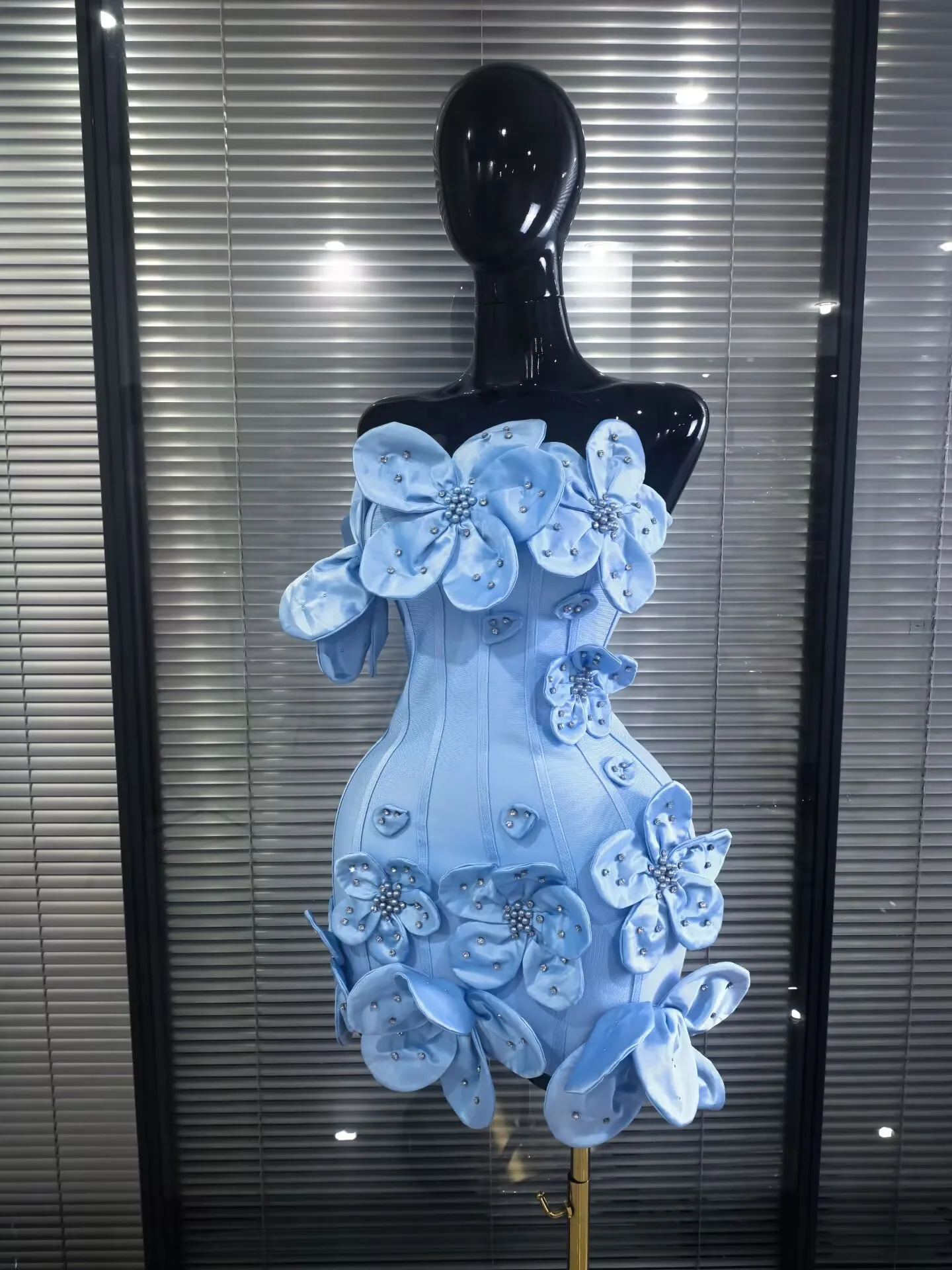 5 Colors Women Sexy Strapless Shining Diamond Flowers Bodycon Mini Bandage Dress Birthday Party Celebrate Cocktail Outfit