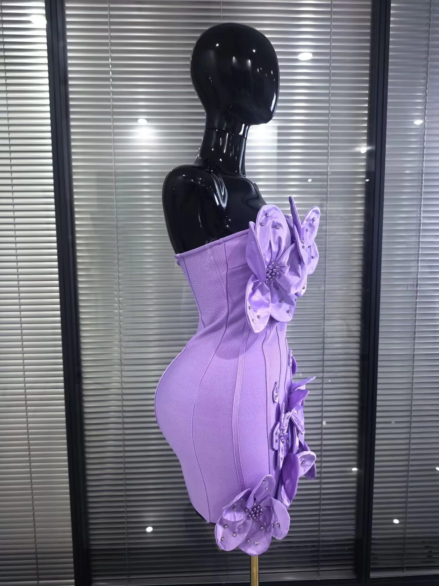 5 Colors Women Sexy Strapless Shining Diamond Flowers Bodycon Mini Bandage Dress Birthday Party Celebrate Cocktail Outfit