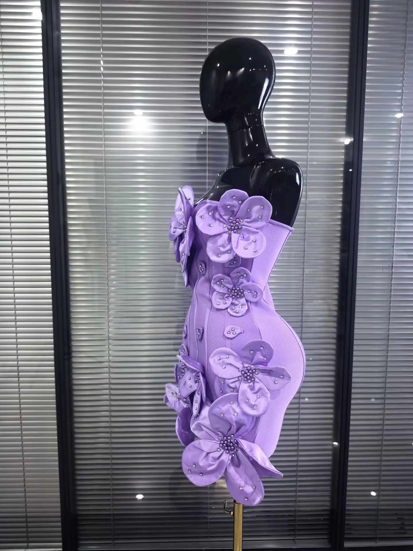 5 Colors Women Sexy Strapless Shining Diamond Flowers Bodycon Mini Bandage Dress Birthday Party Celebrate Cocktail Outfit