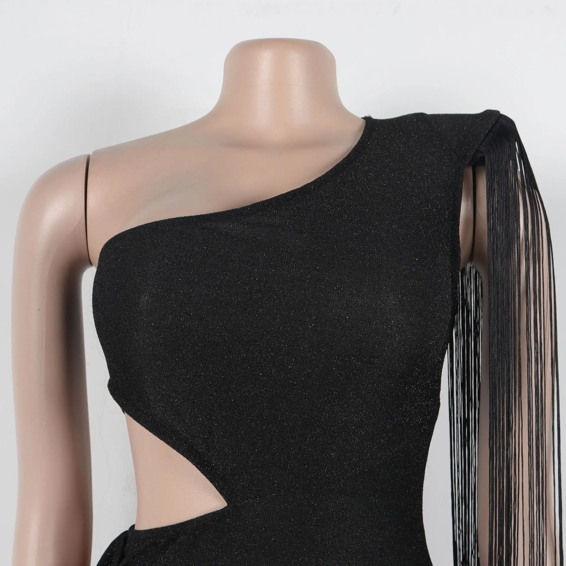 CM.YAYA Women One Shoulder Tassel Sleeveless Long Dress Diagonal Collar Summer Street Evening Sexy Night Party Dresses Vestidos