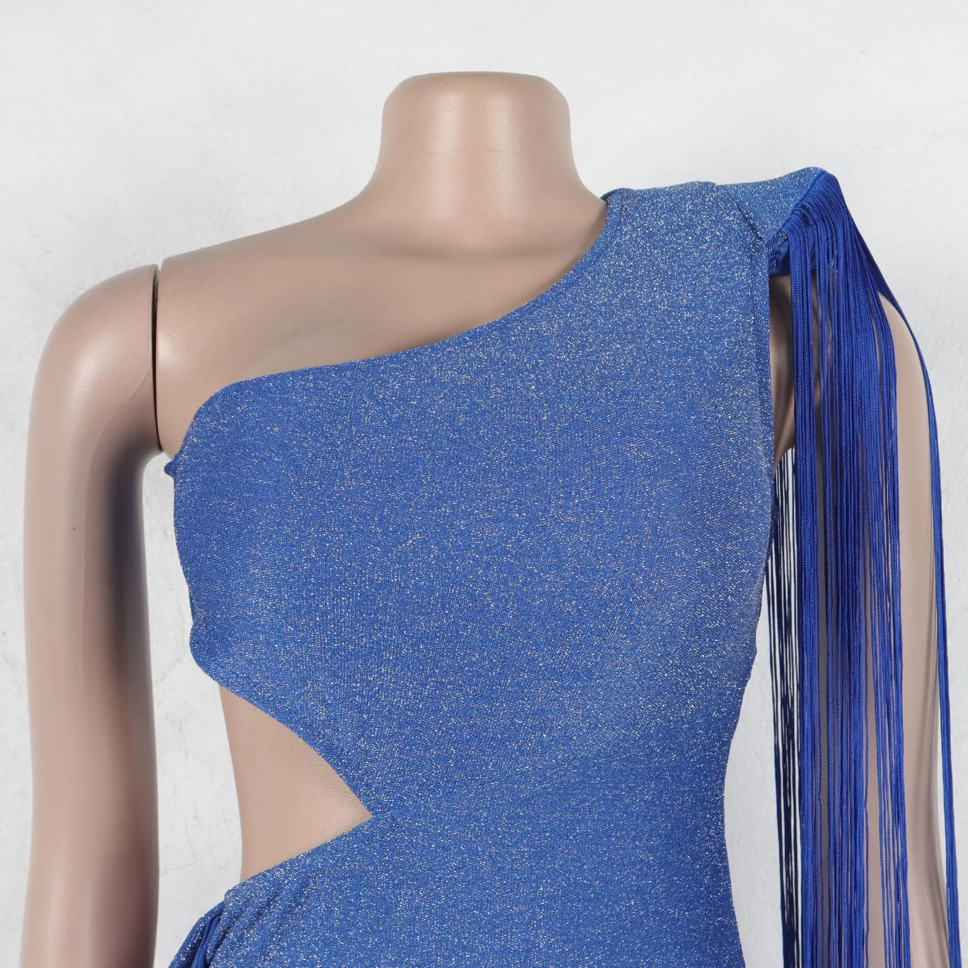CM.YAYA Women One Shoulder Tassel Sleeveless Long Dress Diagonal Collar Summer Street Evening Sexy Night Party Dresses Vestidos