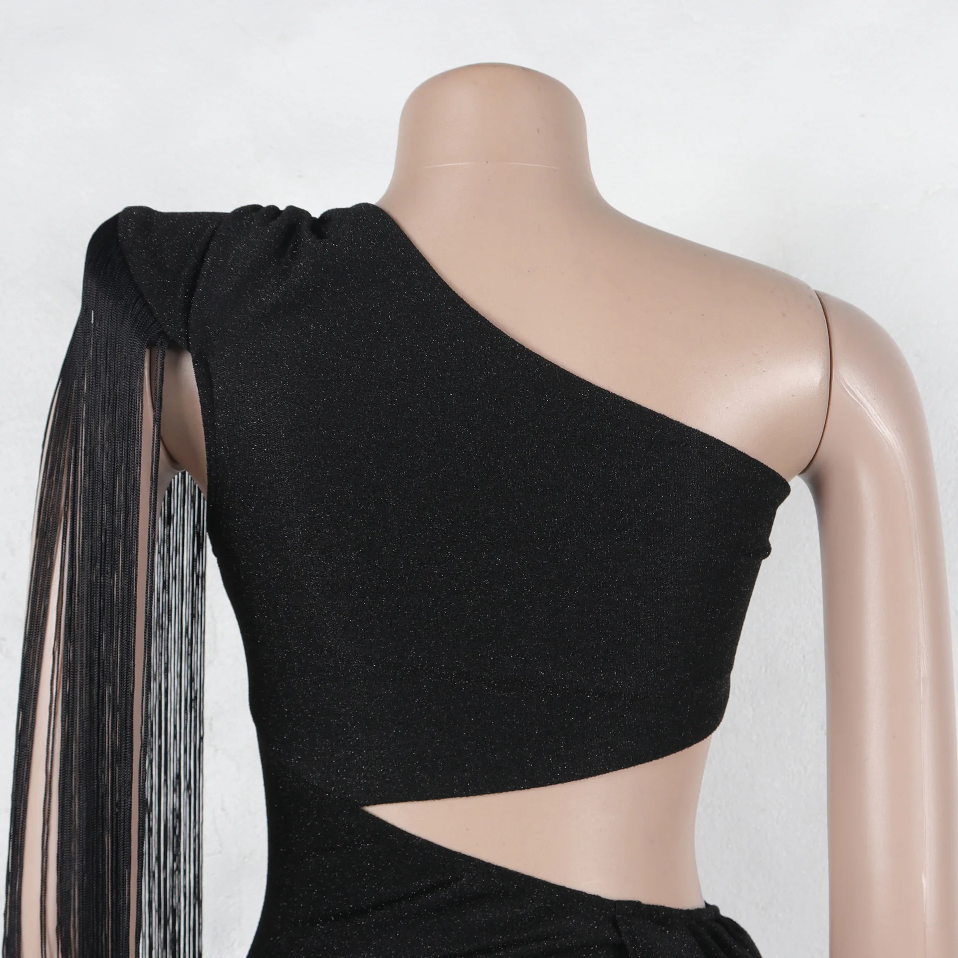 CM.YAYA Women One Shoulder Tassel Sleeveless Long Dress Diagonal Collar Summer Street Evening Sexy Night Party Dresses Vestidos