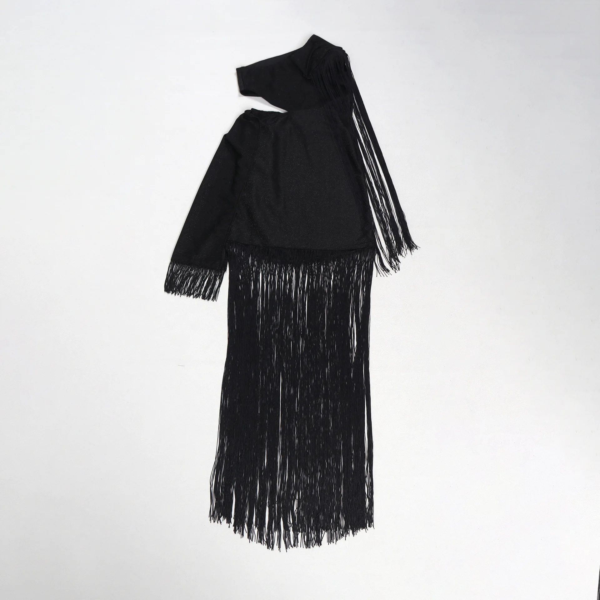 CM.YAYA Women One Shoulder Tassel Sleeveless Long Dress Diagonal Collar Summer Street Evening Sexy Night Party Dresses Vestidos