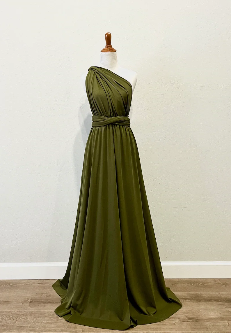 Bridesmaid Dress, Olive Green Maxi Bridesmaid Dress, Bridal Party Convertible Dress, Multiway Infinity Dress, Custom Dress