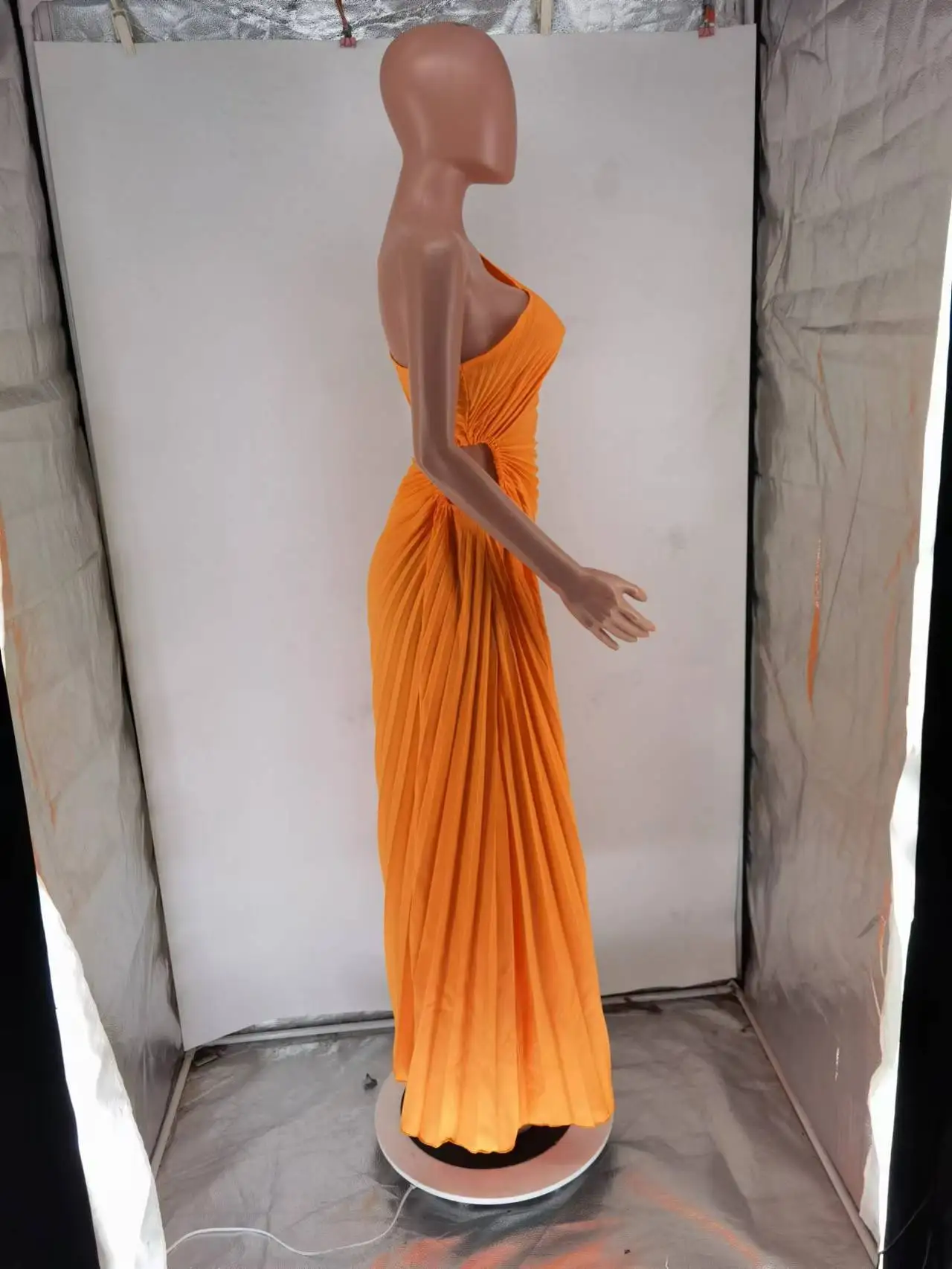 HH Fashion Elegant Female One Shoulder Ruffled Slim Long Dress Women Summer Sexy Waist Hollow Out Backless Sleeveless Dress