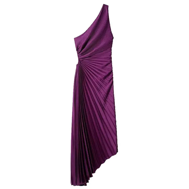 HH Fashion Elegant Female One Shoulder Ruffled Slim Long Dress Women Summer Sexy Waist Hollow Out Backless Sleeveless Dress