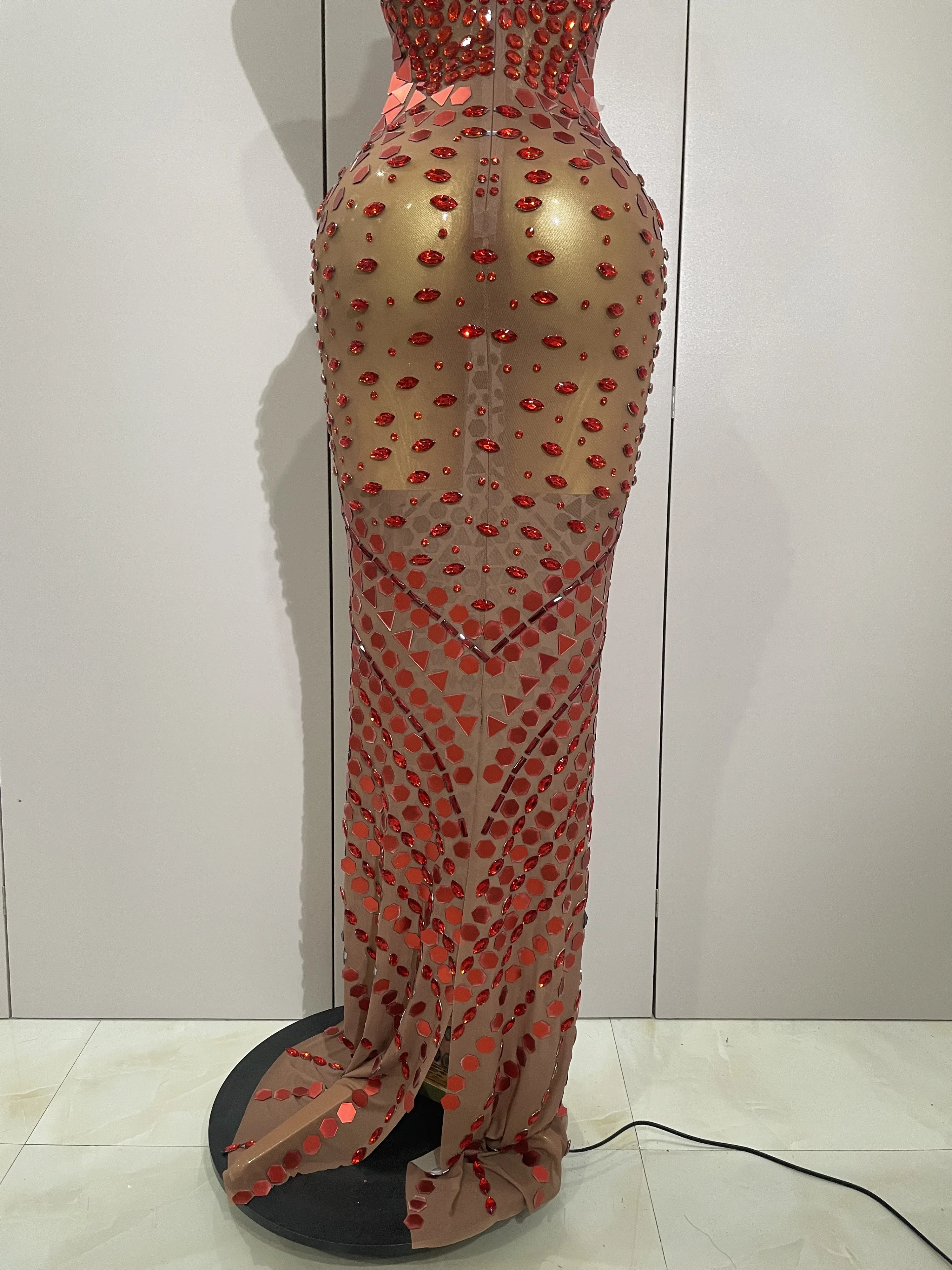 Luxury Shiny Mirror Rhinestones Hollowed-out Long Dress 2026Women Celebrity Evening Party Catwalk Prom Stage Photo Shoot Dresses