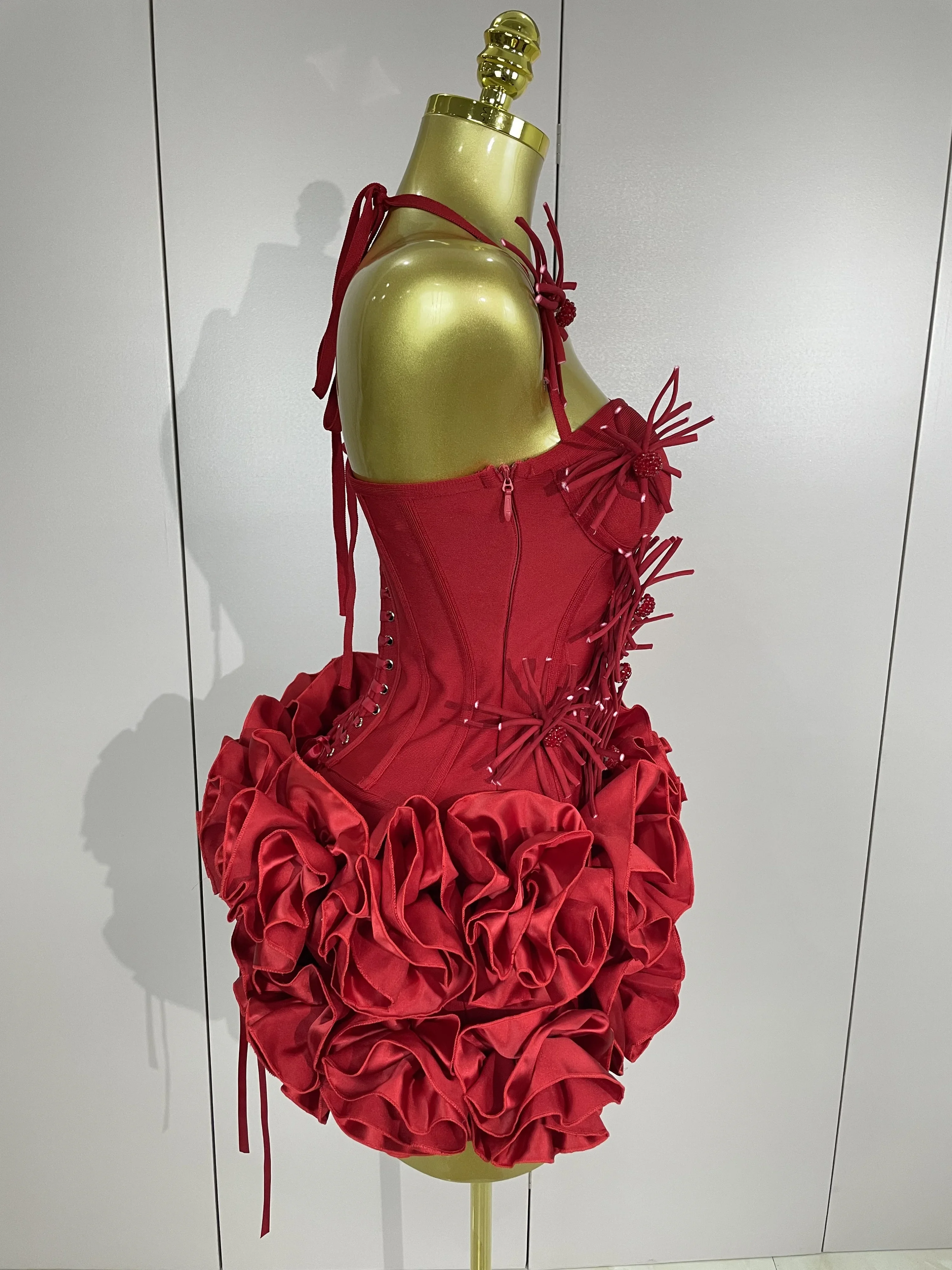 Sexy Halter Prom Gown Celebrity Club Two Piece Set Cocktail Elegant Women Fashion Luxury Birthday Party Red Black Bandage Outfit